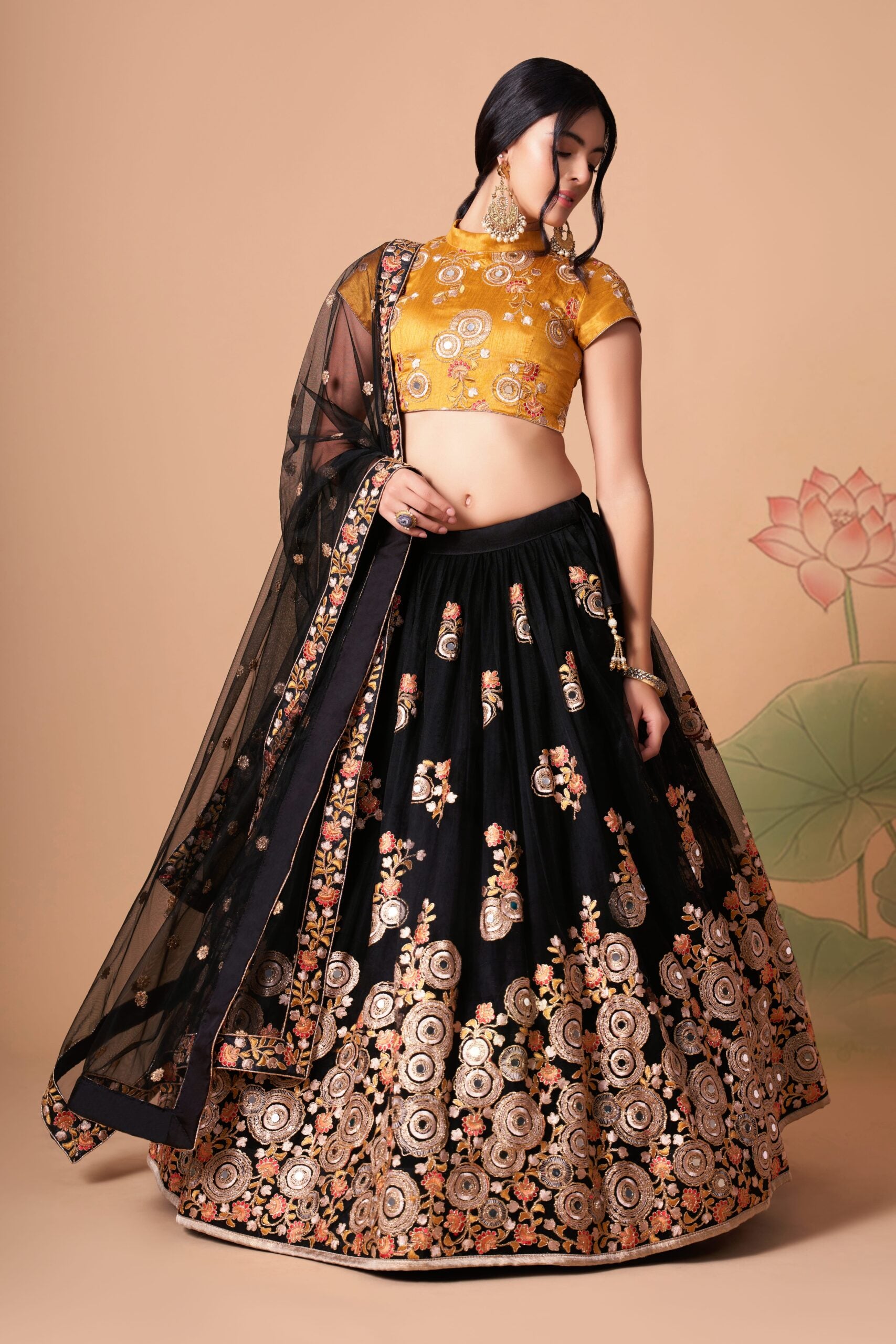 Midnight Magic  Sequin and MirrorEmbellished Black Lehenga Choli