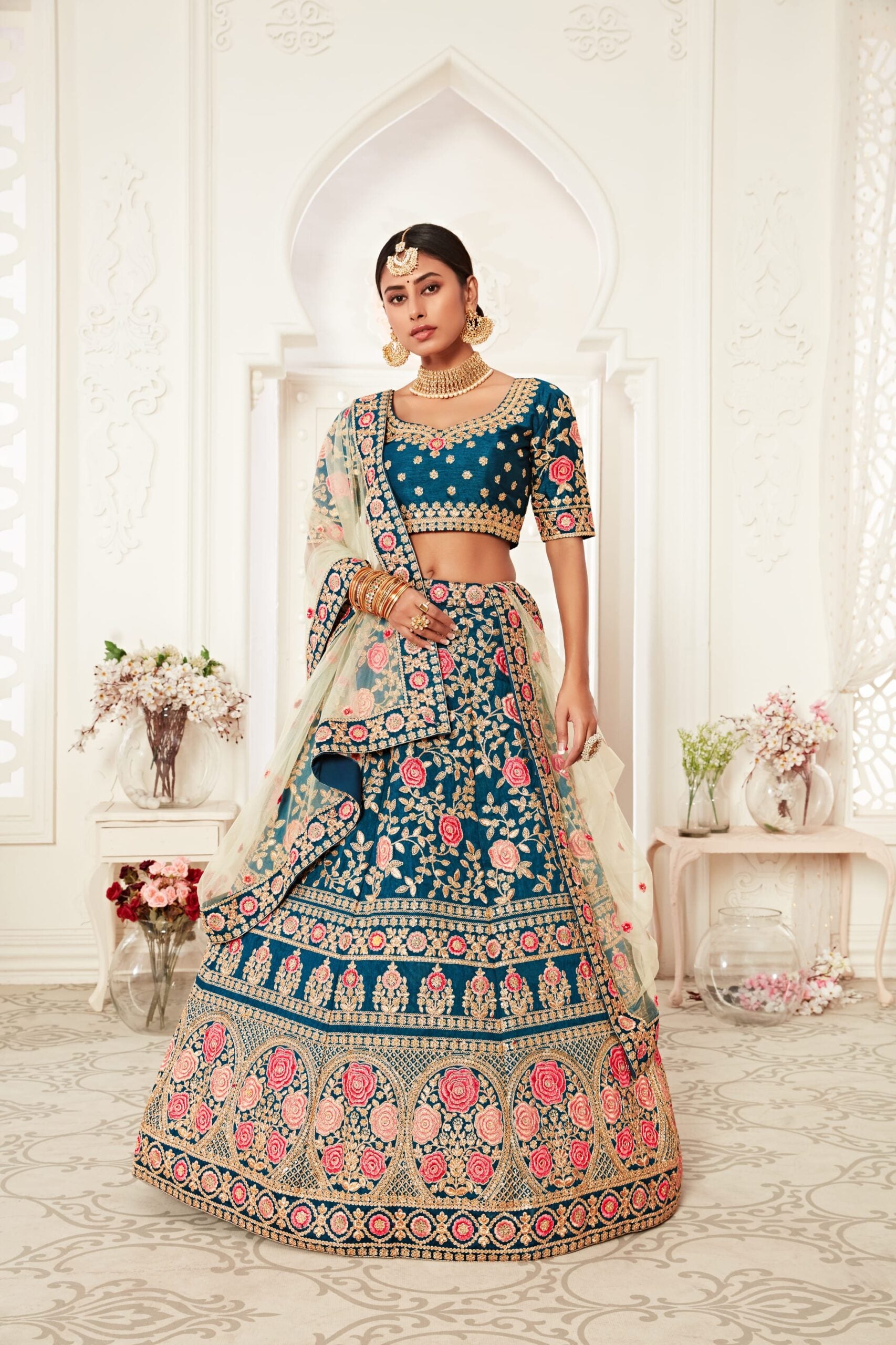 Cobalt Elegance Threaded Splendor Bridal Lehenga Choli