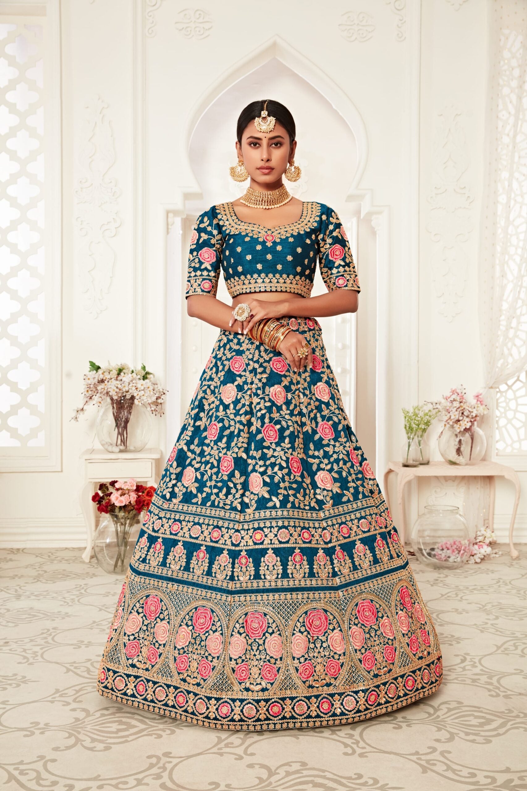Cobalt Elegance Threaded Splendor Bridal Lehenga Choli