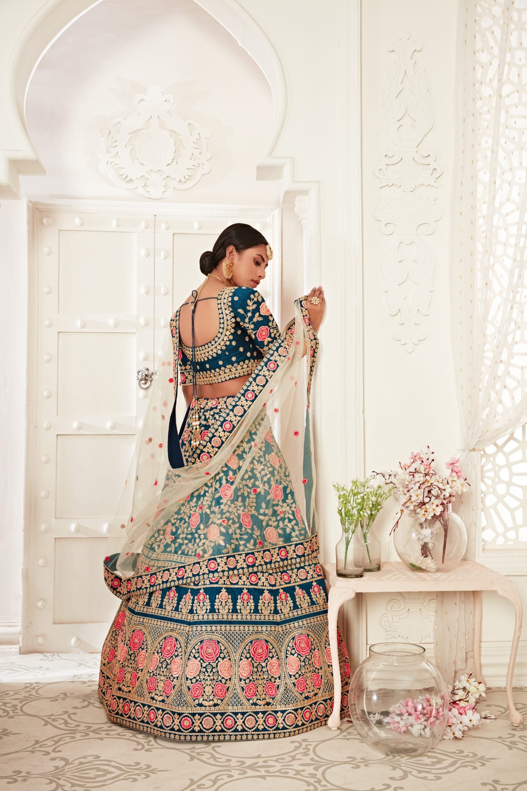 Cobalt Elegance Threaded Splendor Bridal Lehenga Choli