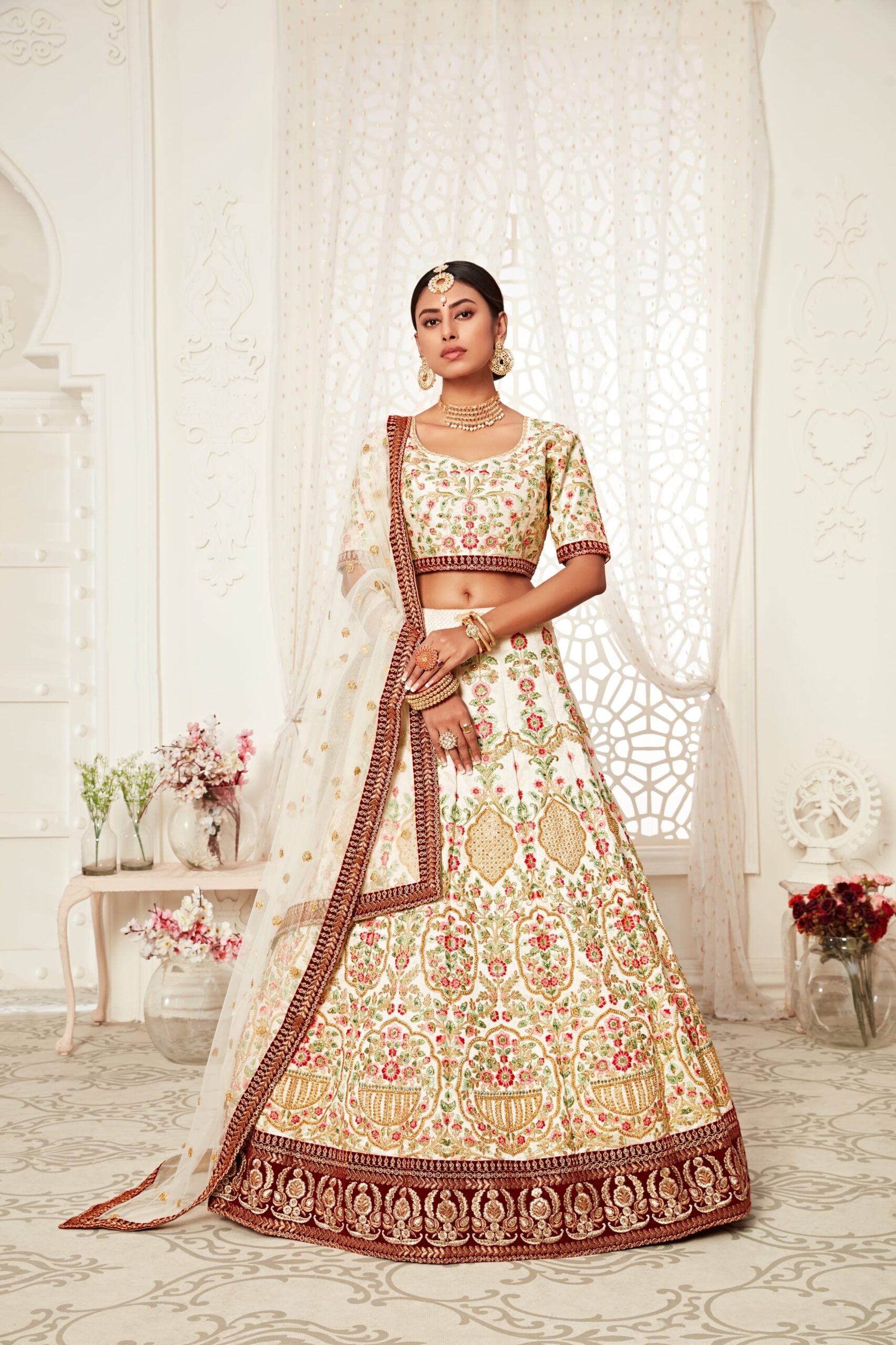 Off-White Serenade Zari Embroidered Bridal Lehenga Choli