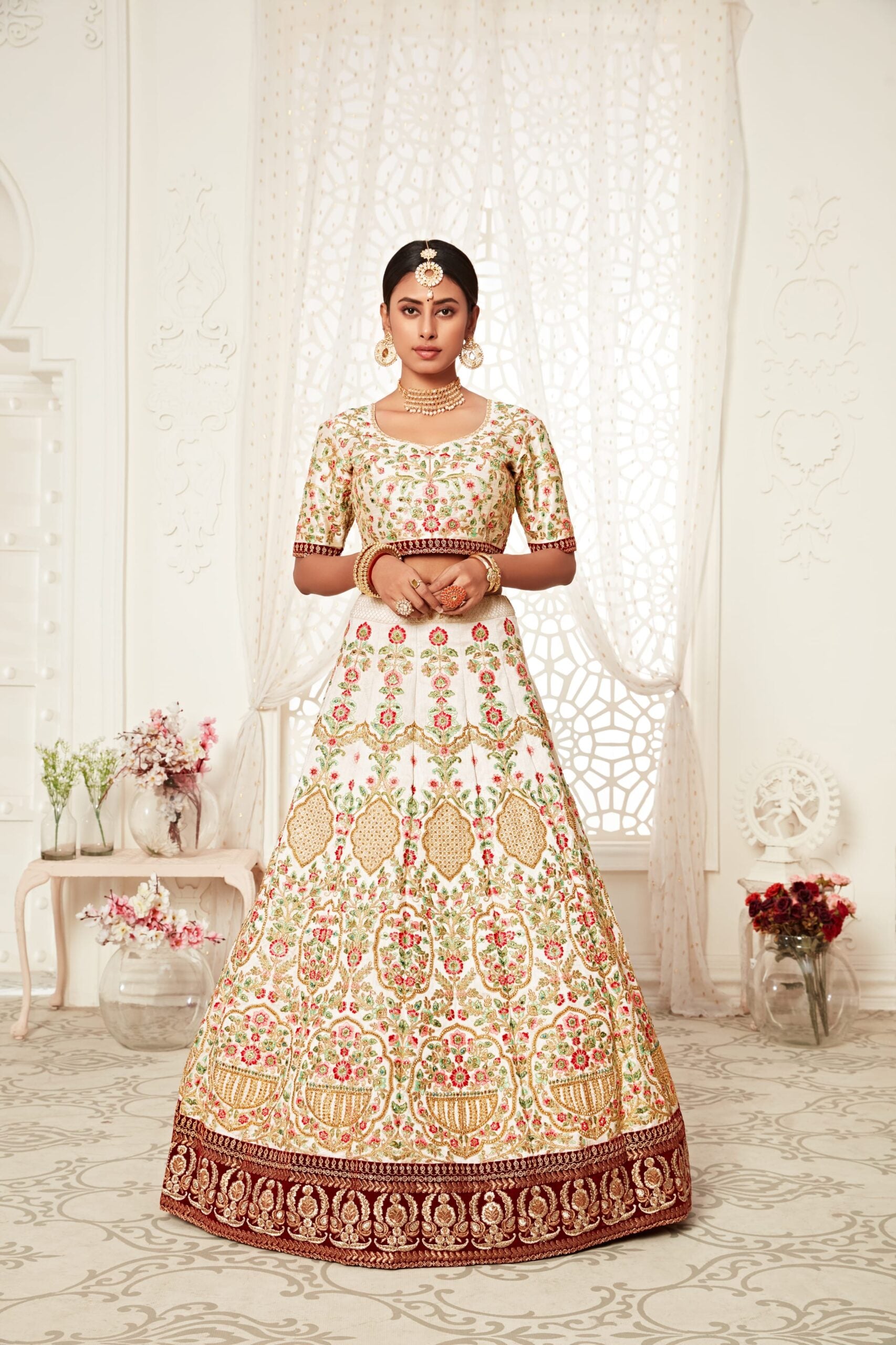 Off-White Serenade Zari Embroidered Bridal Lehenga Choli