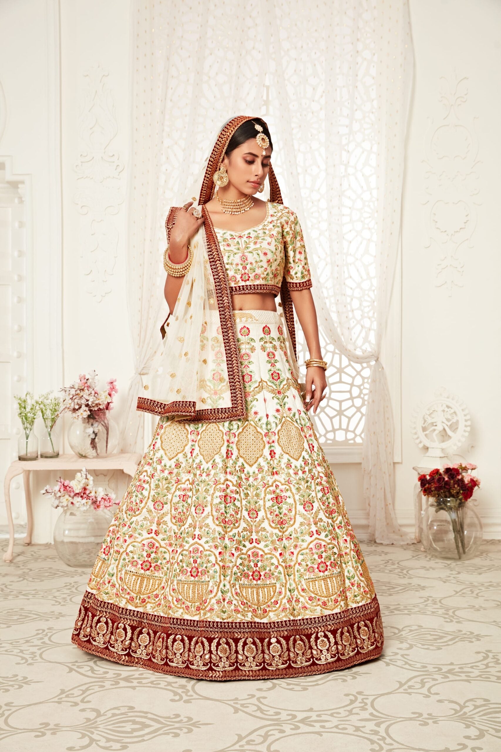 Off-White Serenade Zari Embroidered Bridal Lehenga Choli