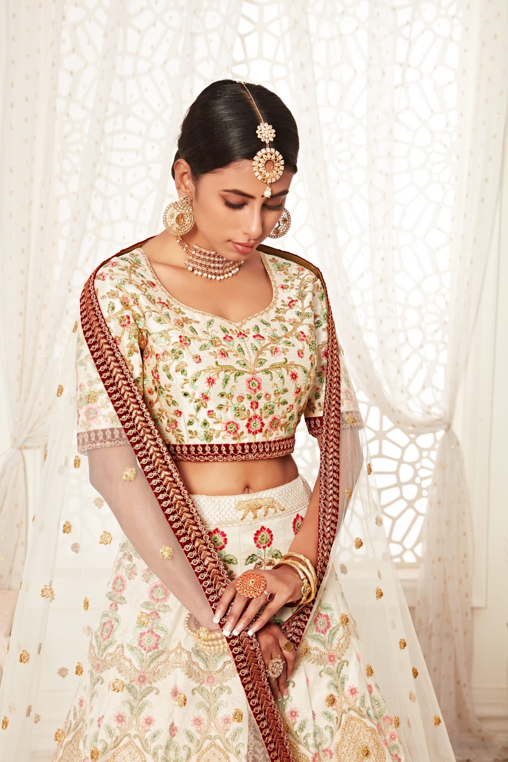 Off-White Serenade Zari Embroidered Bridal Lehenga Choli