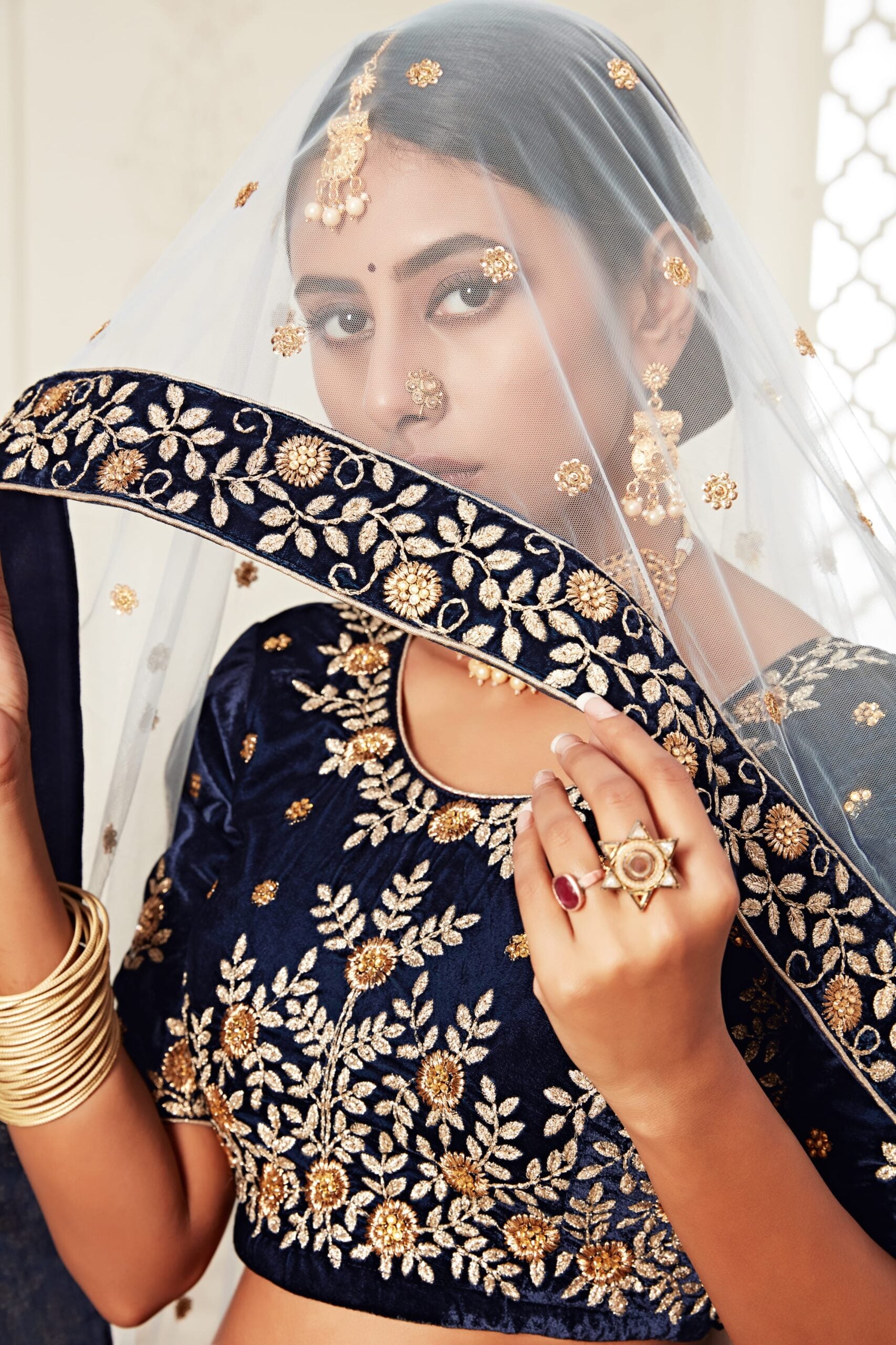 Diamond Dreams Navy Velvet Elegance Bridal Lehenga Choli