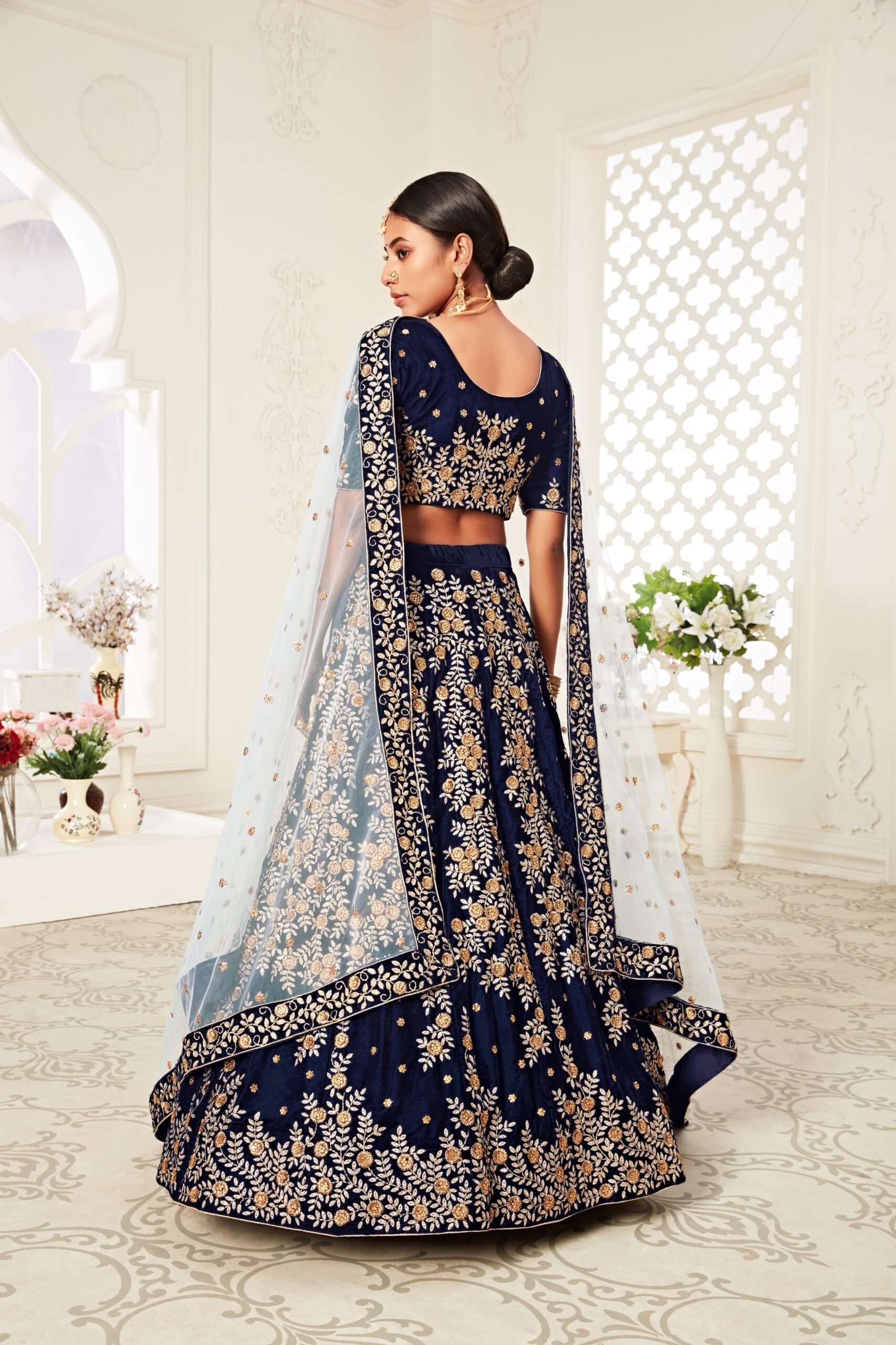 Diamond Dreams Navy Velvet Elegance Bridal Lehenga Choli