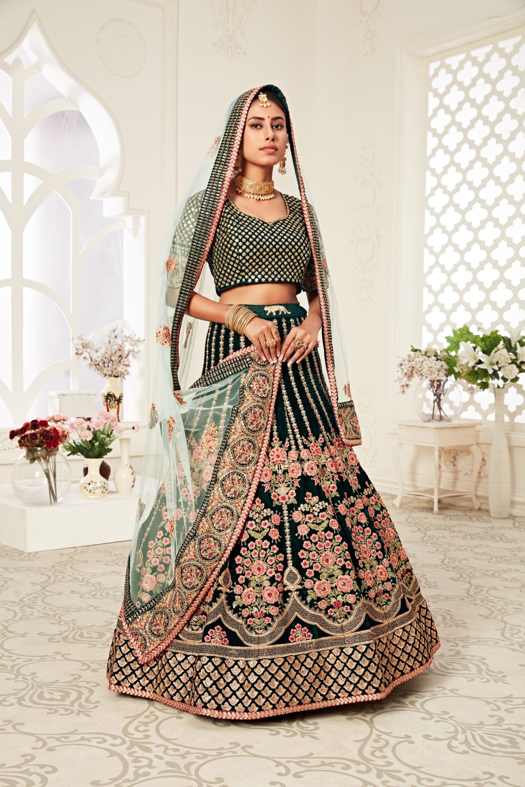Forest Finesse Zari Sequin Embroidered Bridal Lehenga Choli