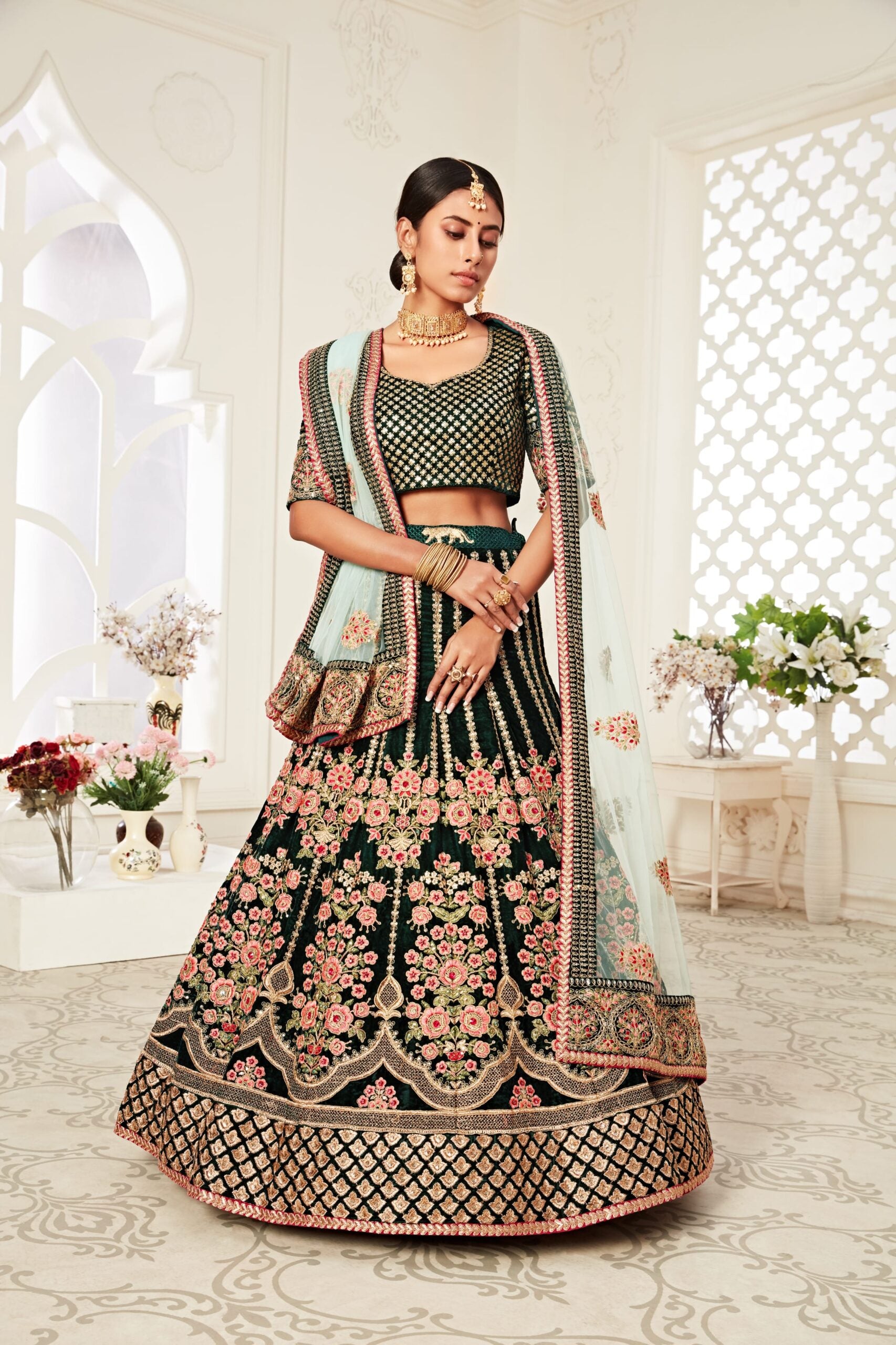 Forest Finesse Zari Sequin Embroidered Bridal Lehenga Choli