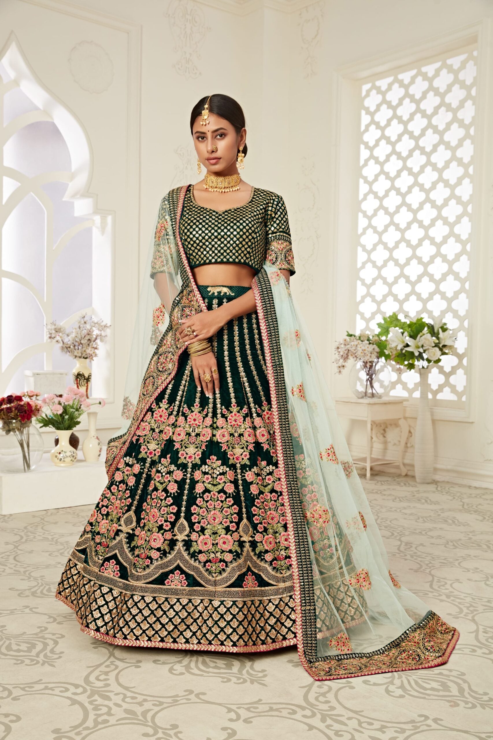 Forest Finesse Zari Sequin Embroidered Bridal Lehenga Choli