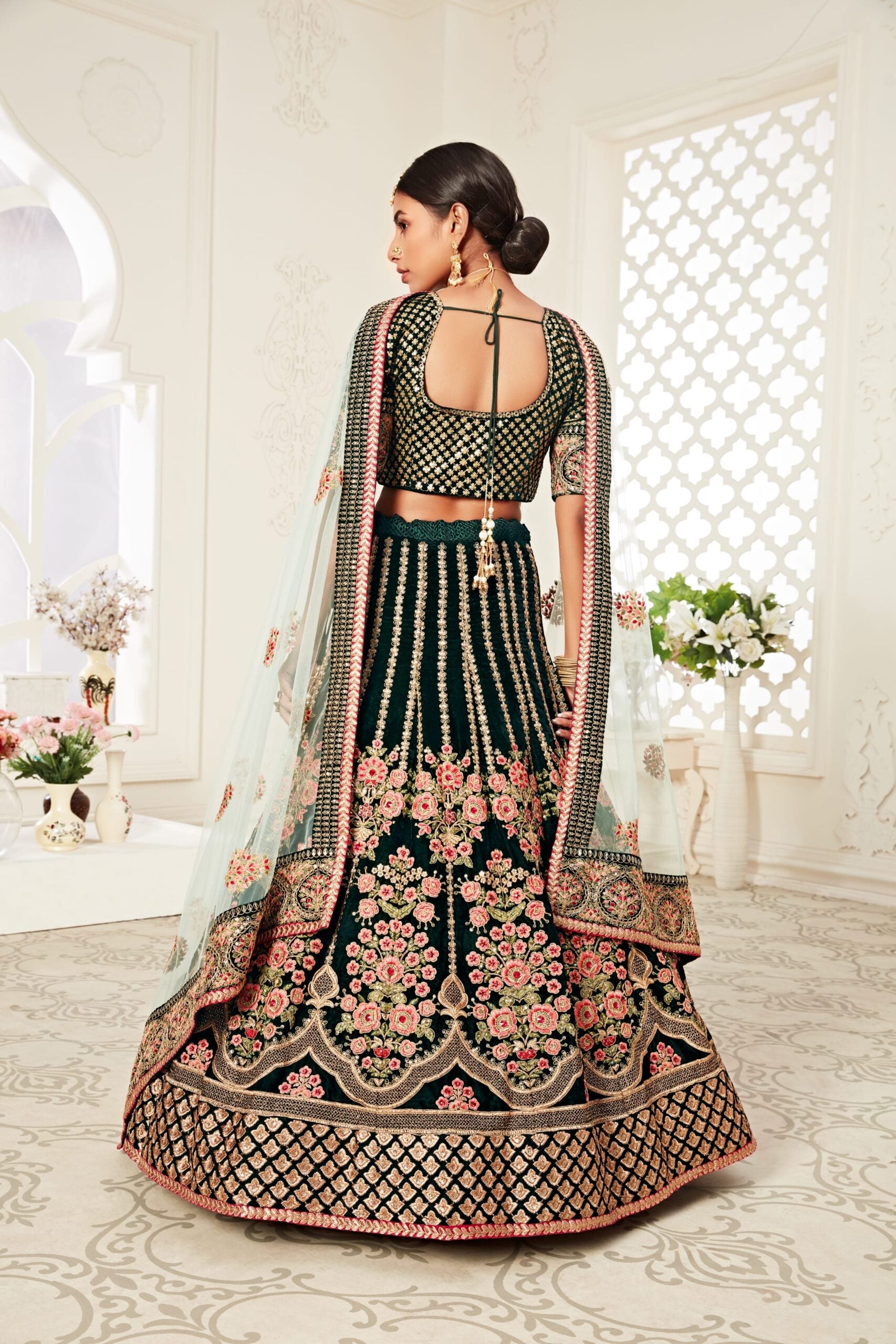 Forest Finesse Zari Sequin Embroidered Bridal Lehenga Choli