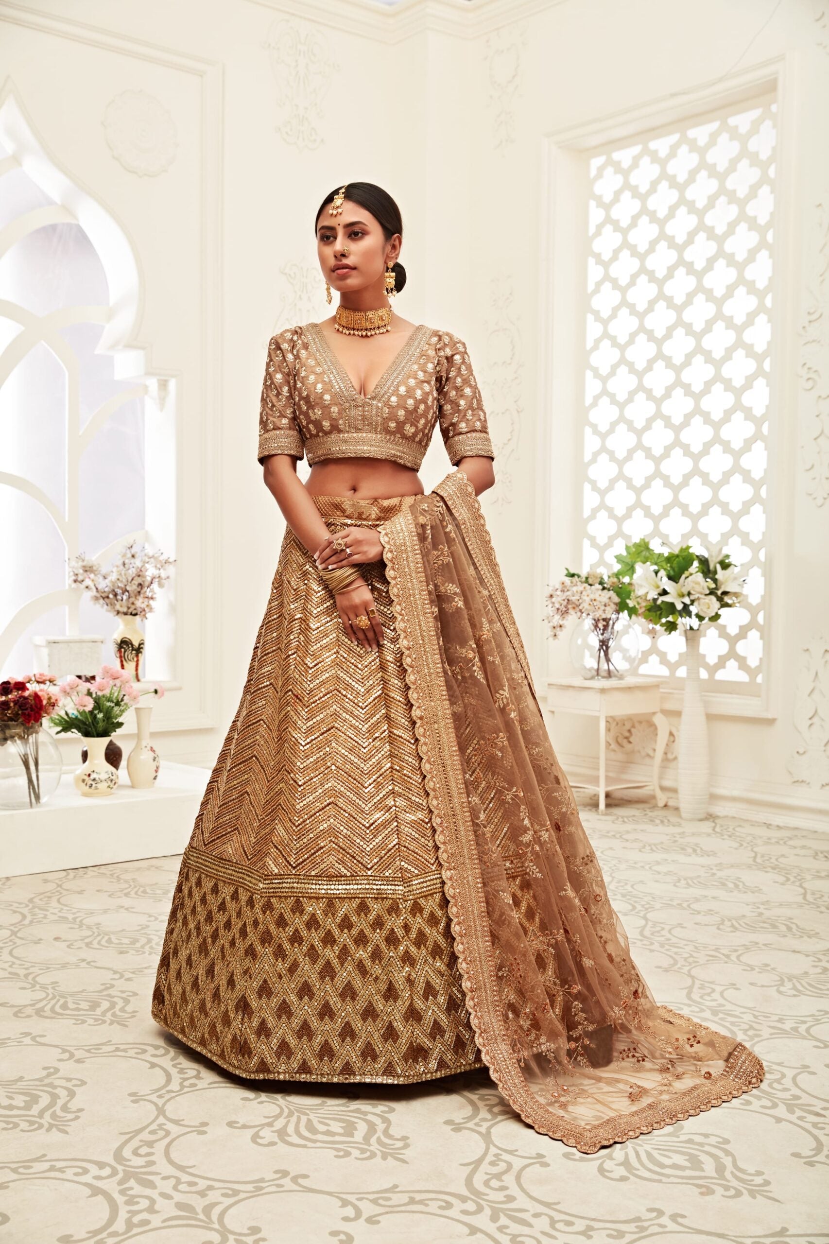Cocoa Dusk Zari Sparkle Sequins Work Bridal Lehenga Choli