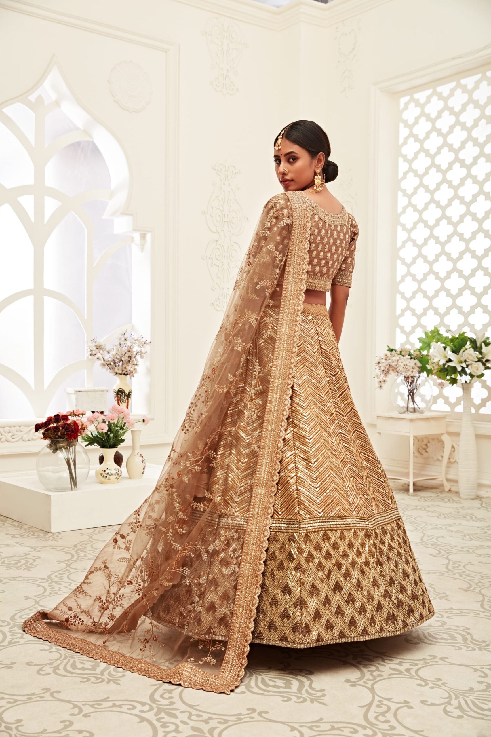 Cocoa Dusk Zari Sparkle Sequins Work Bridal Lehenga Choli