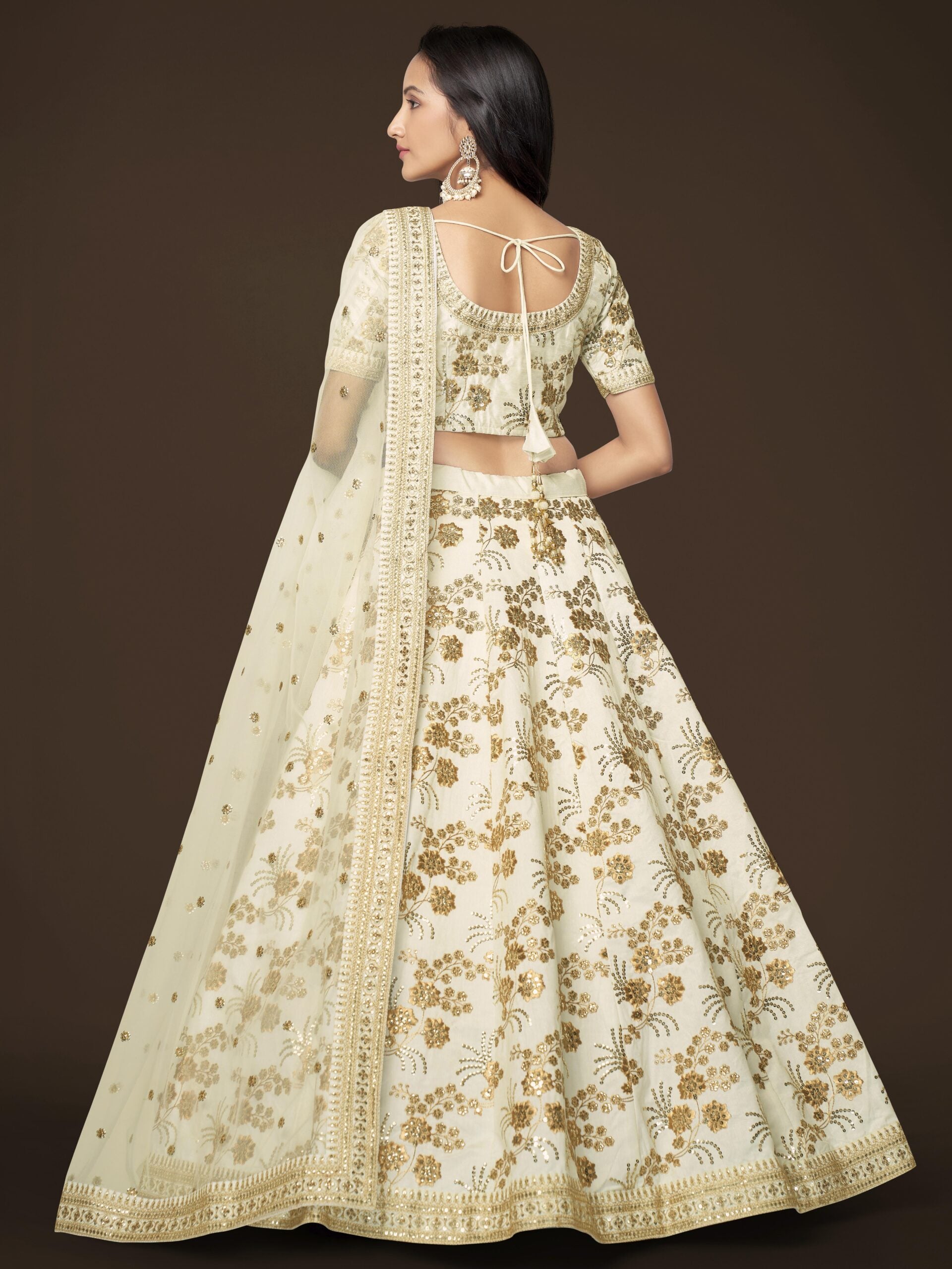 Milky Moonbeam Waltz Graceful Slub Silk Lehengha Choli