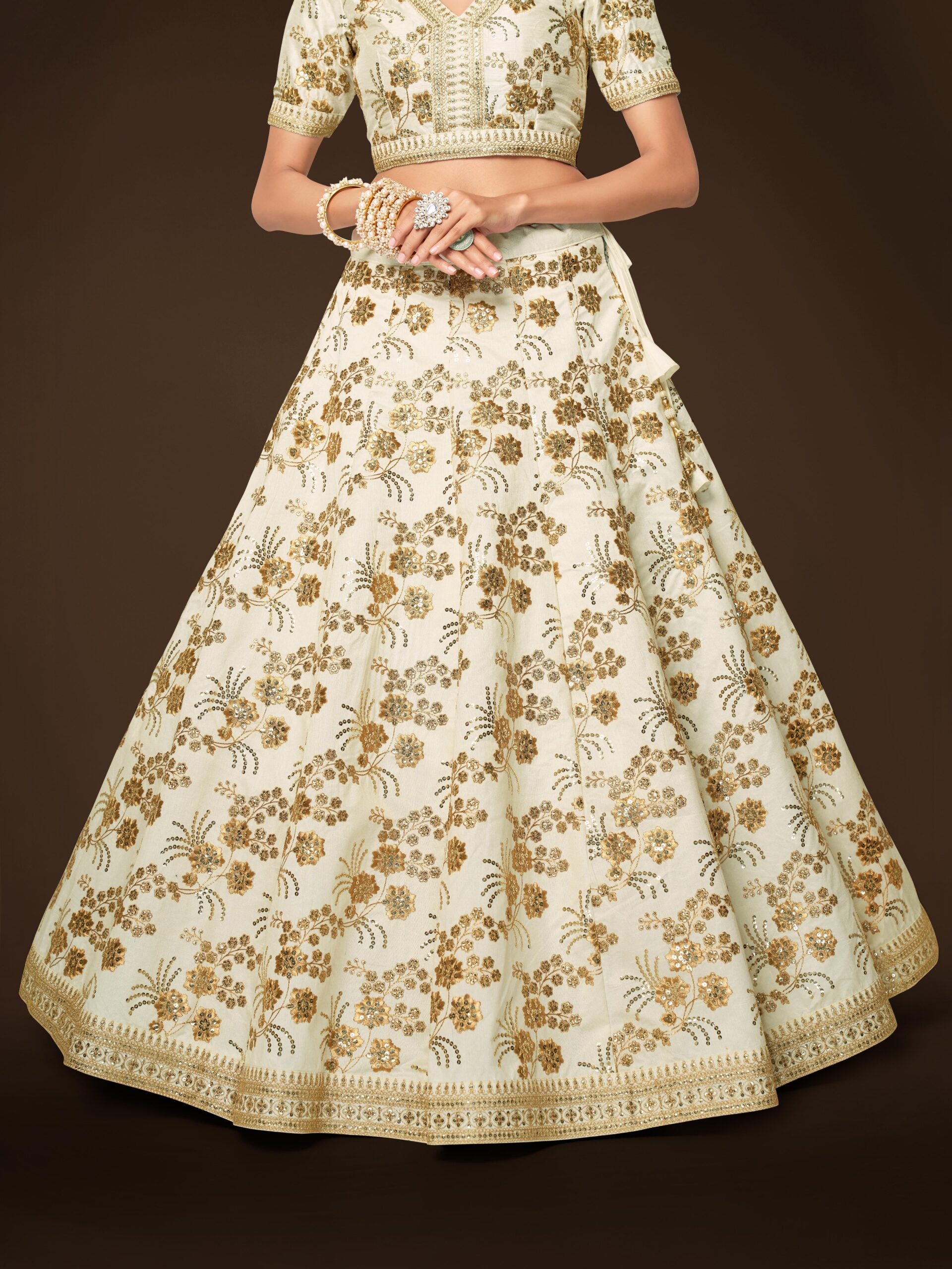 Milky Moonbeam Waltz Graceful Slub Silk Lehengha Choli