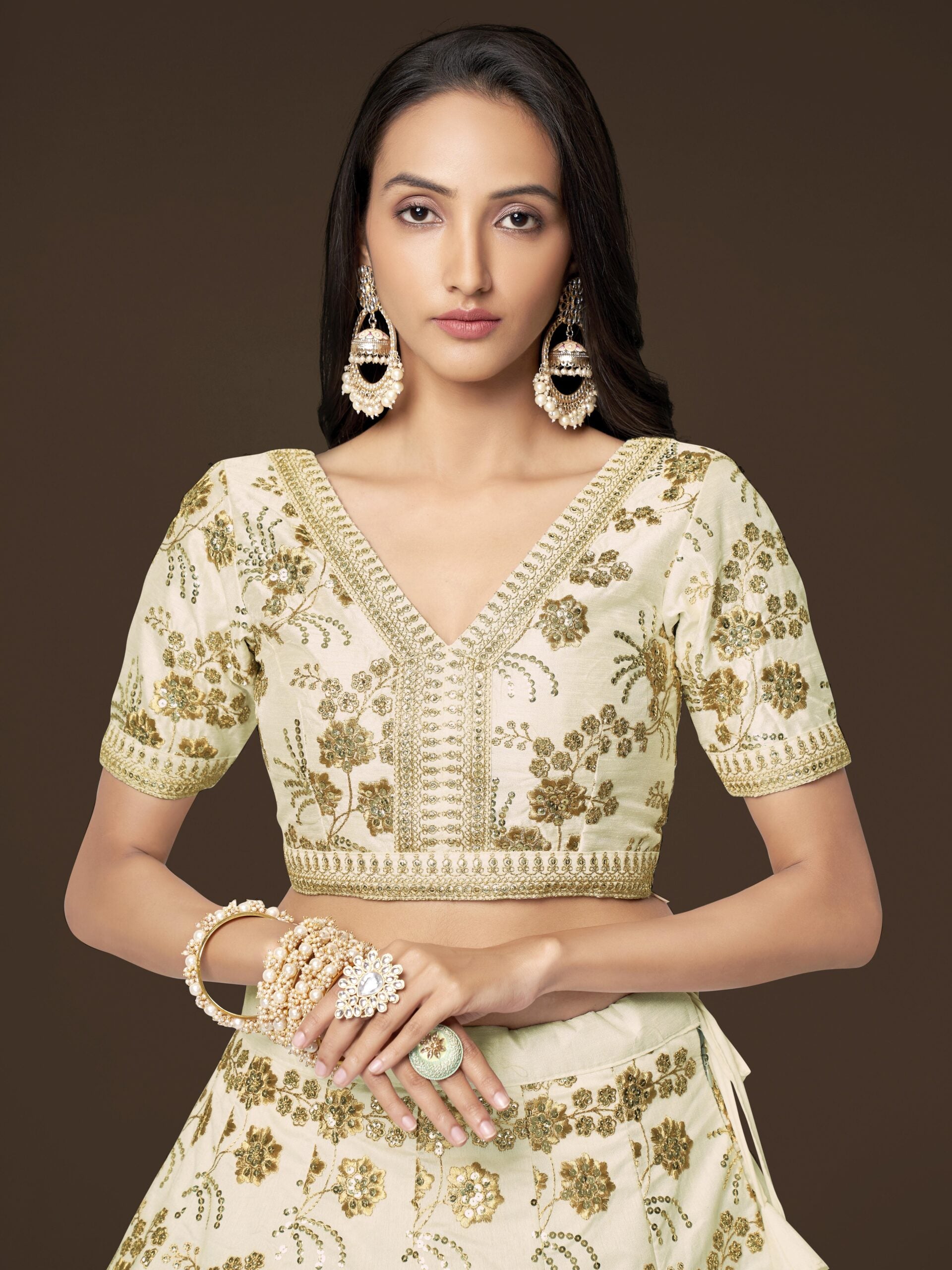 Milky Moonbeam Waltz Graceful Slub Silk Lehengha Choli