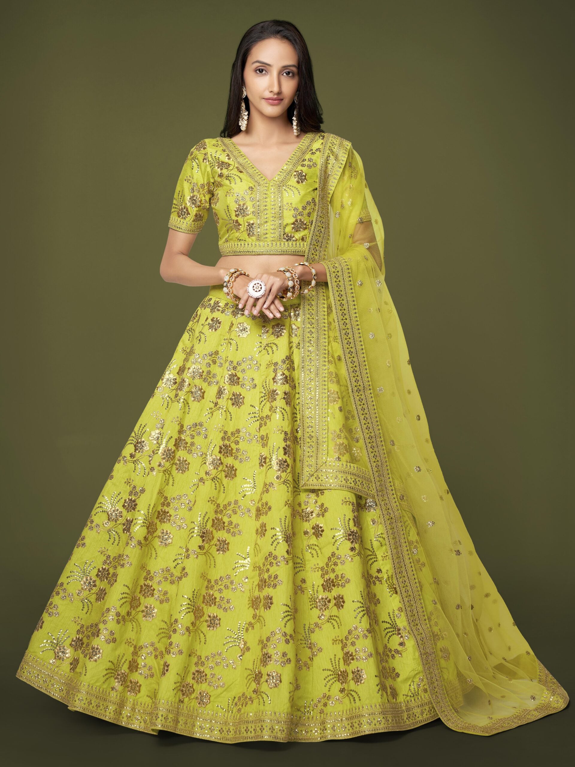 Neon Enigma Delight Awe-inspiring Slub Silk Lehengha Choli