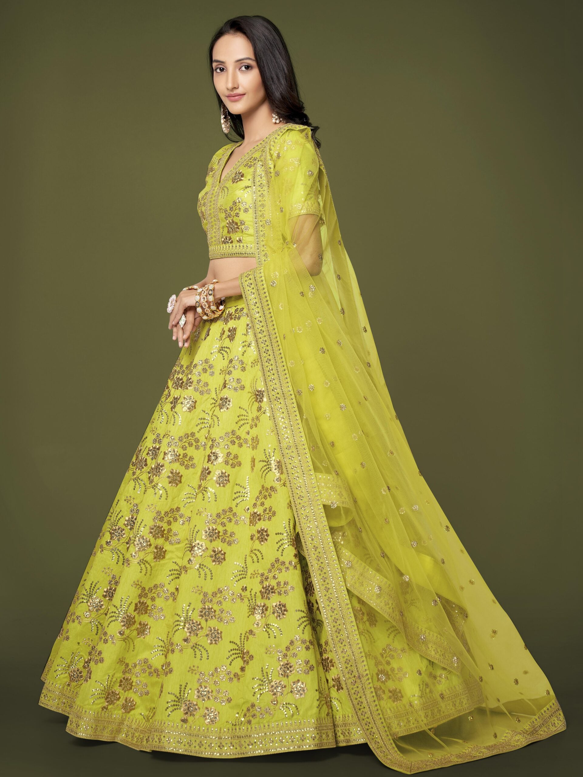 Neon Enigma Delight Awe-inspiring Slub Silk Lehengha Choli