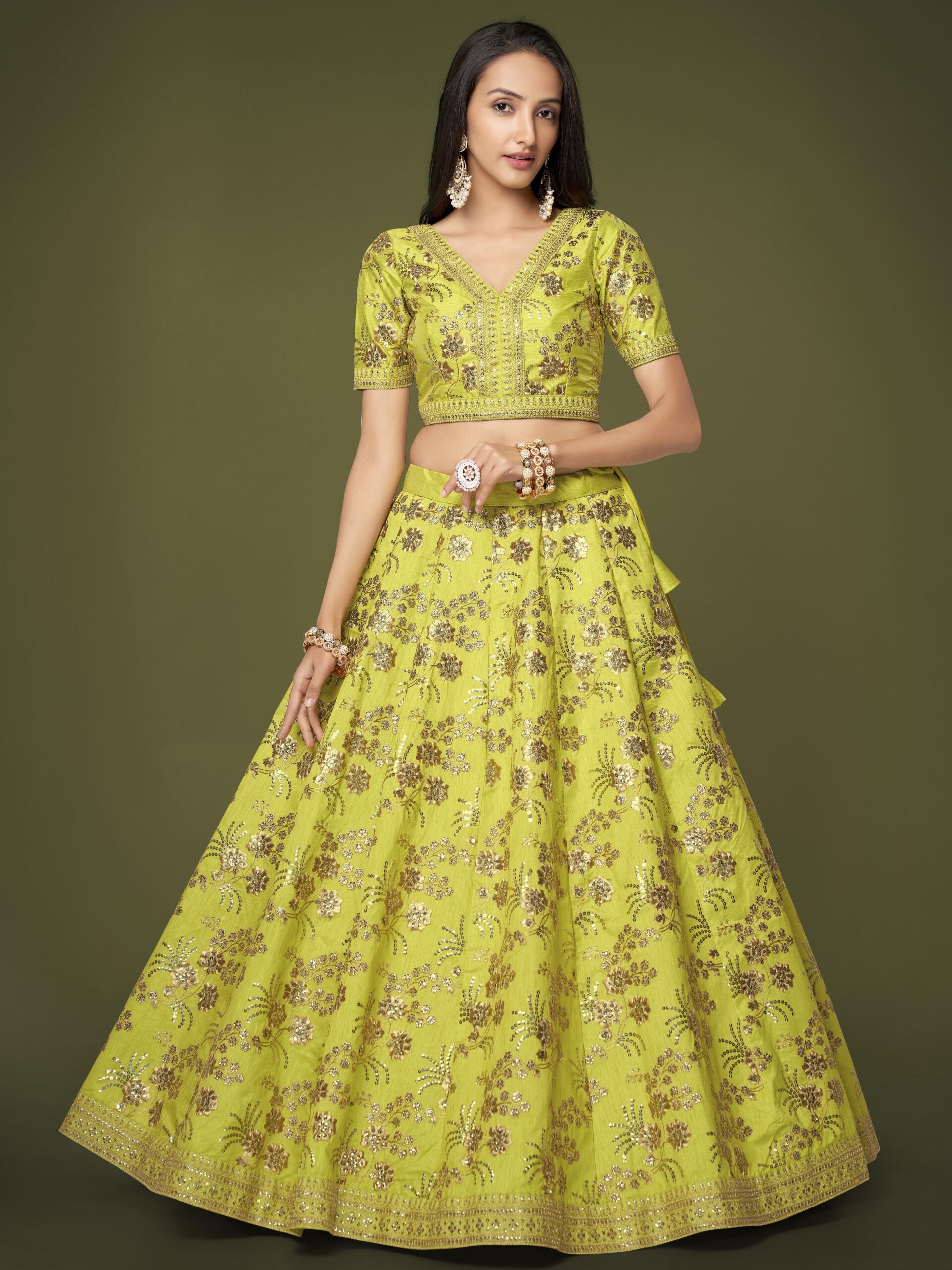Neon Enigma Delight Awe-inspiring Slub Silk Lehengha Choli