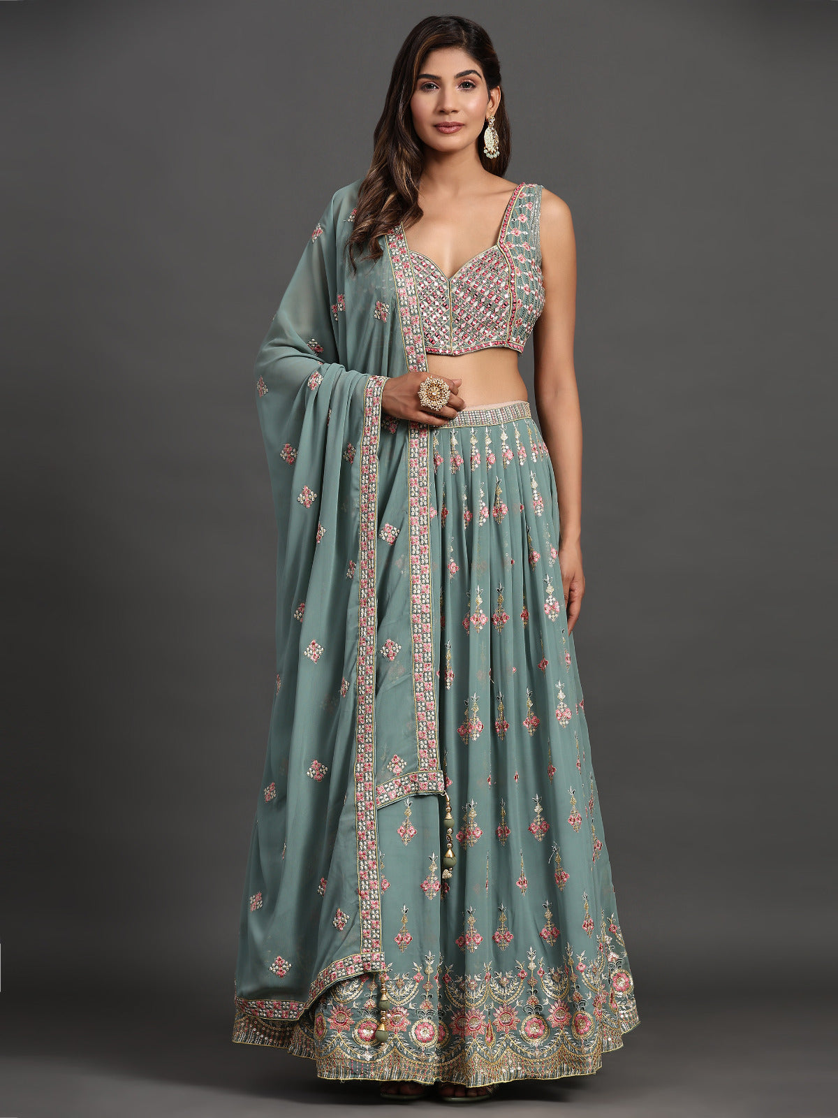 Seafoam Delight Georgette Trellis Lehenga Choli