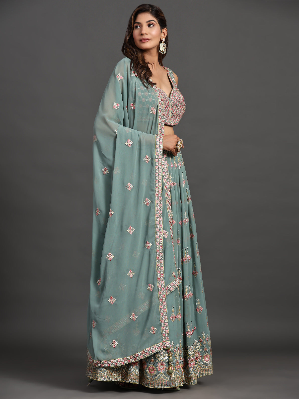 Seafoam Delight Georgette Trellis Lehenga Choli
