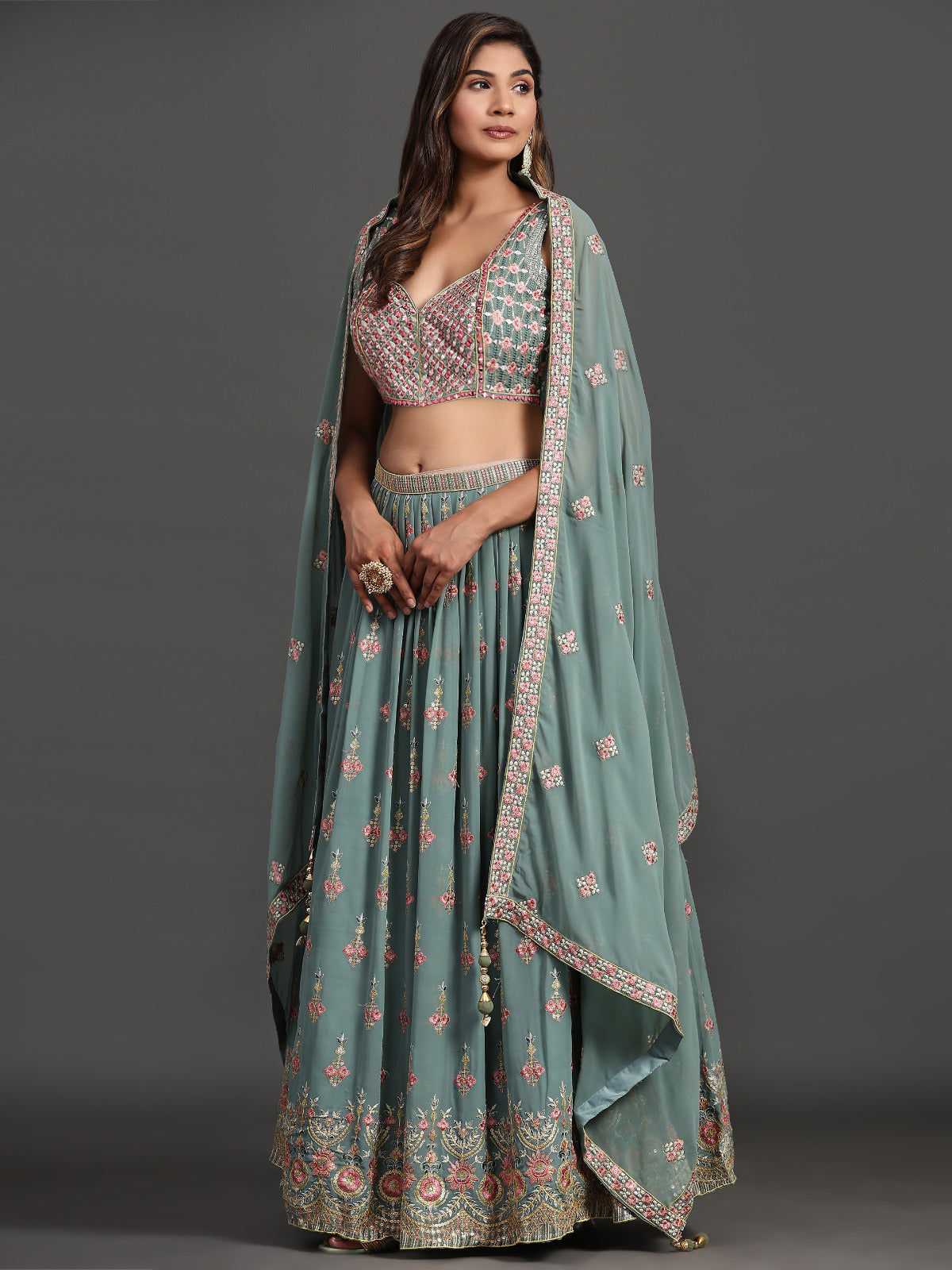 Seafoam Delight Georgette Trellis Lehenga Choli