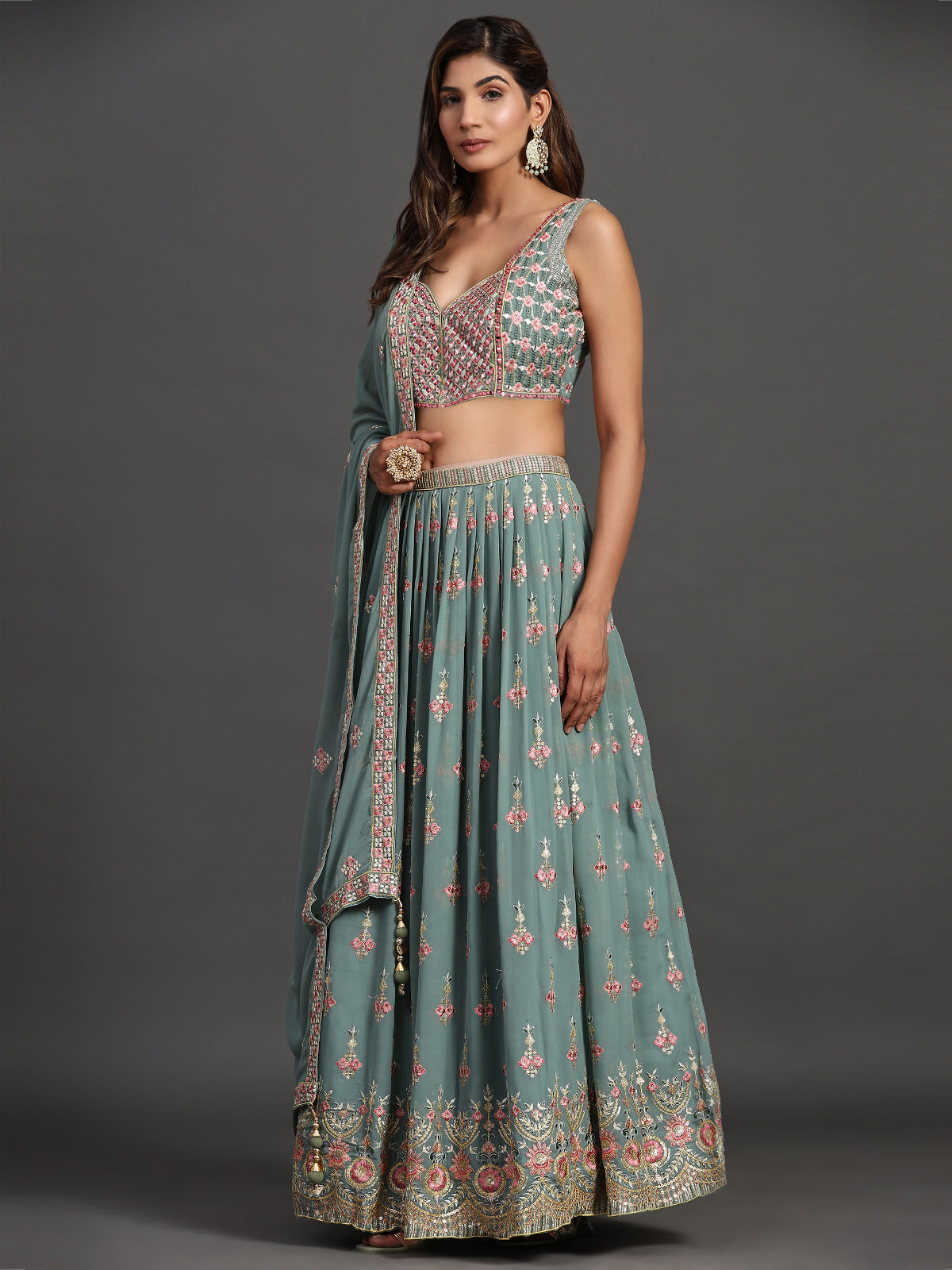 Seafoam Delight Georgette Trellis Lehenga Choli