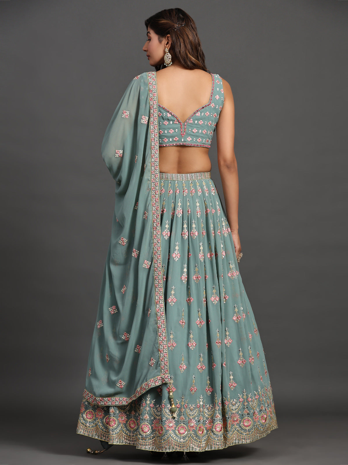 Seafoam Delight Georgette Trellis Lehenga Choli