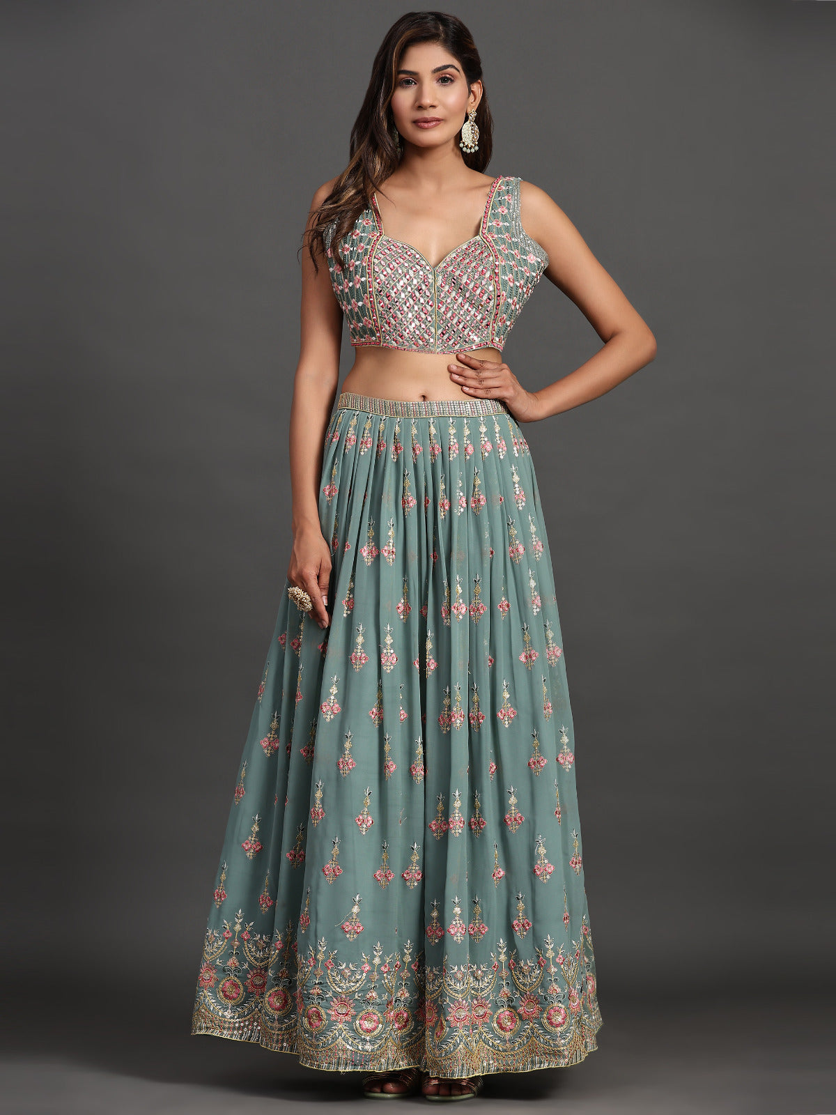 Seafoam Delight Georgette Trellis Lehenga Choli