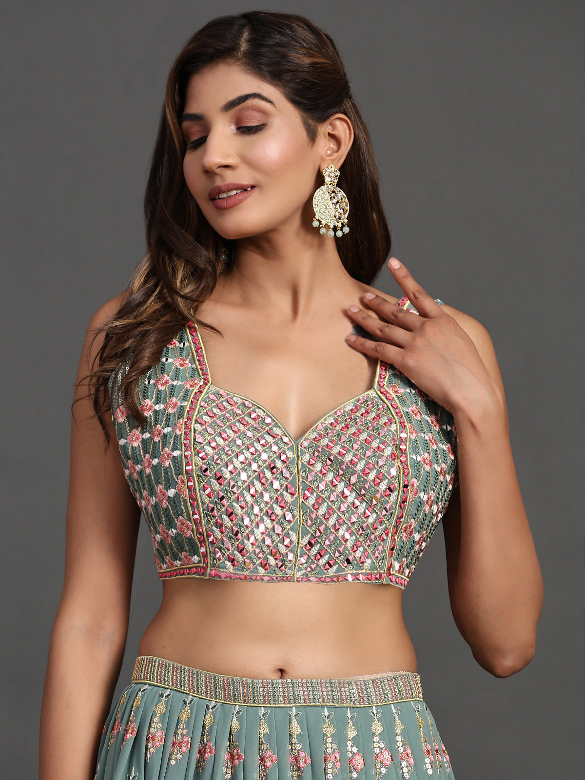 Seafoam Delight Georgette Trellis Lehenga Choli