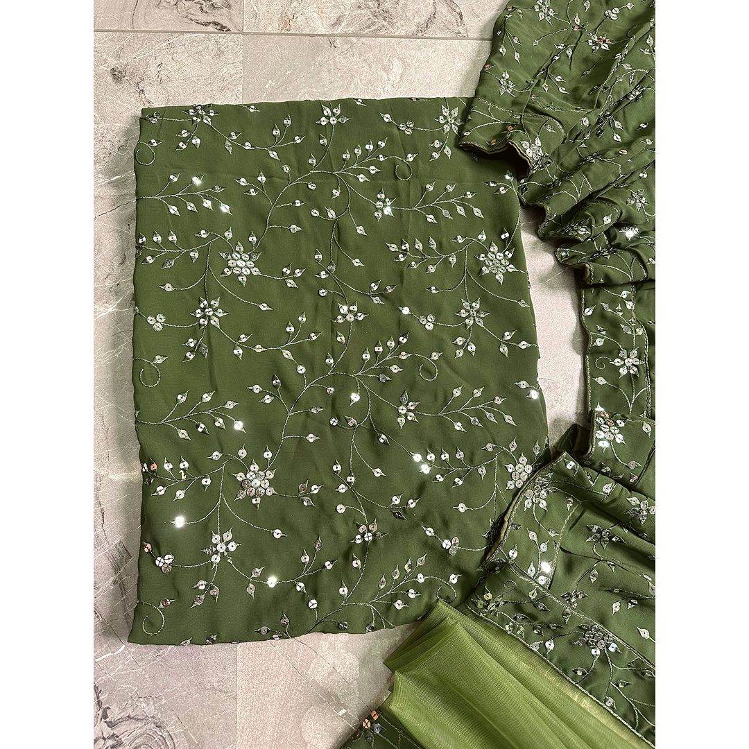 Jade Elegance Exquisite Green Zari and Sequin Embroidered Lehenga Choli