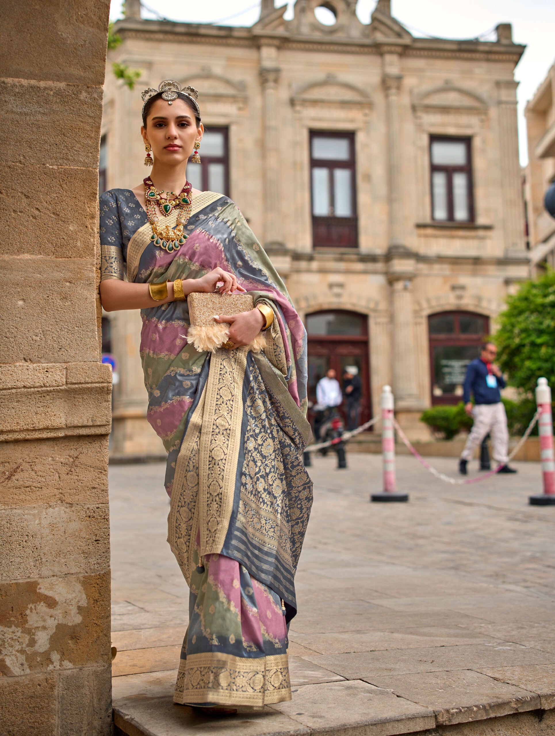 Mahogany Mist Melody Zari Weave Pure Silk Saree