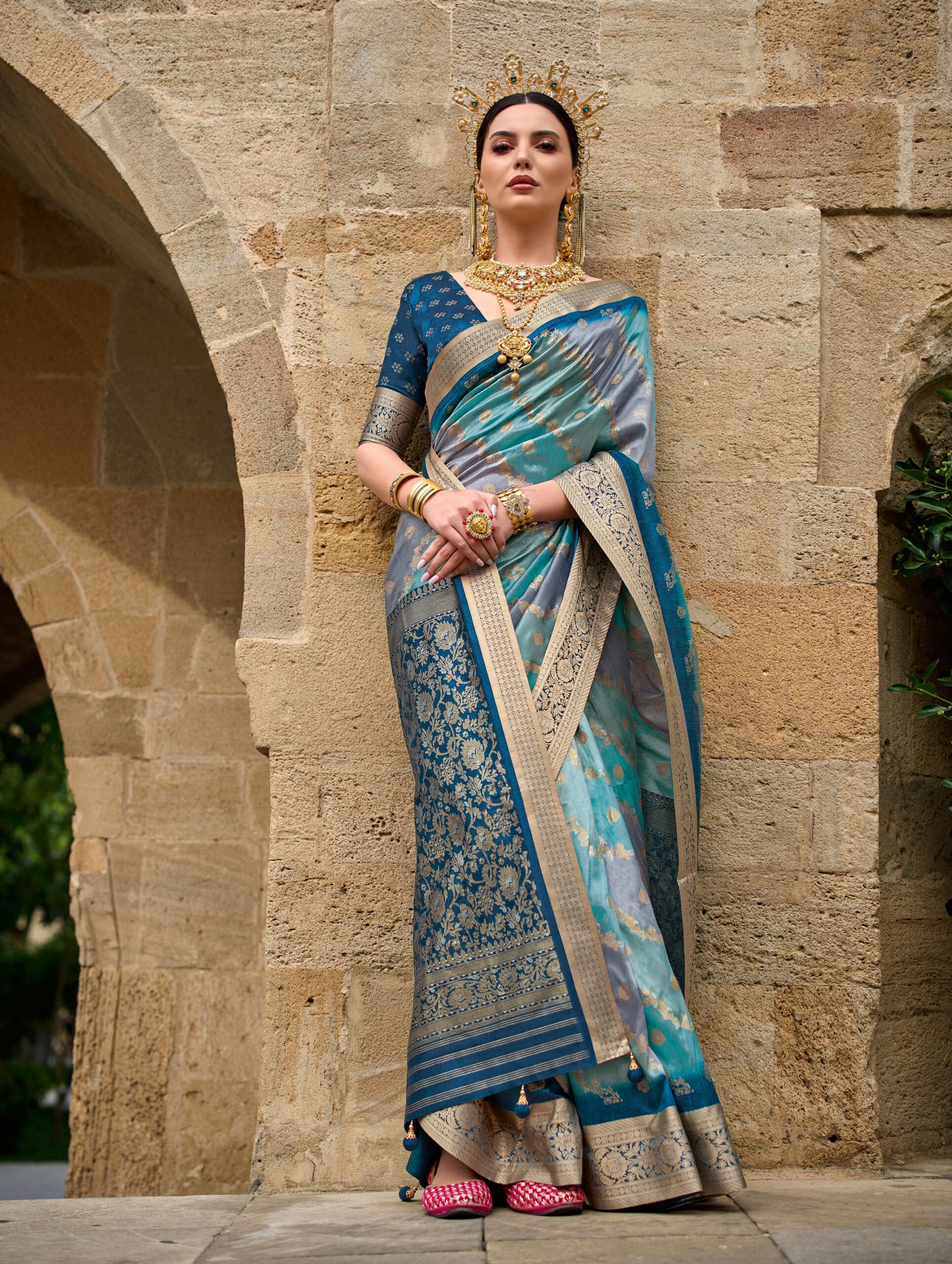 Rajwadi Sky Symphony Pure Silk Saree