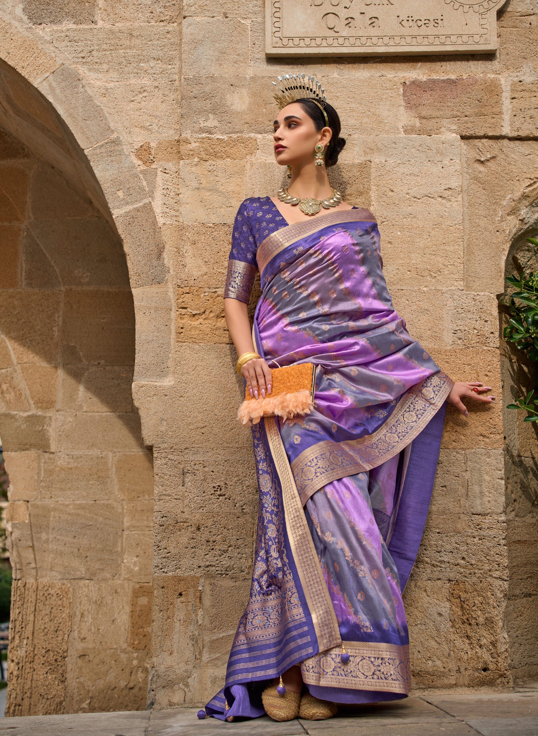 Grey Orchid Rosewood Pure Silk Saree