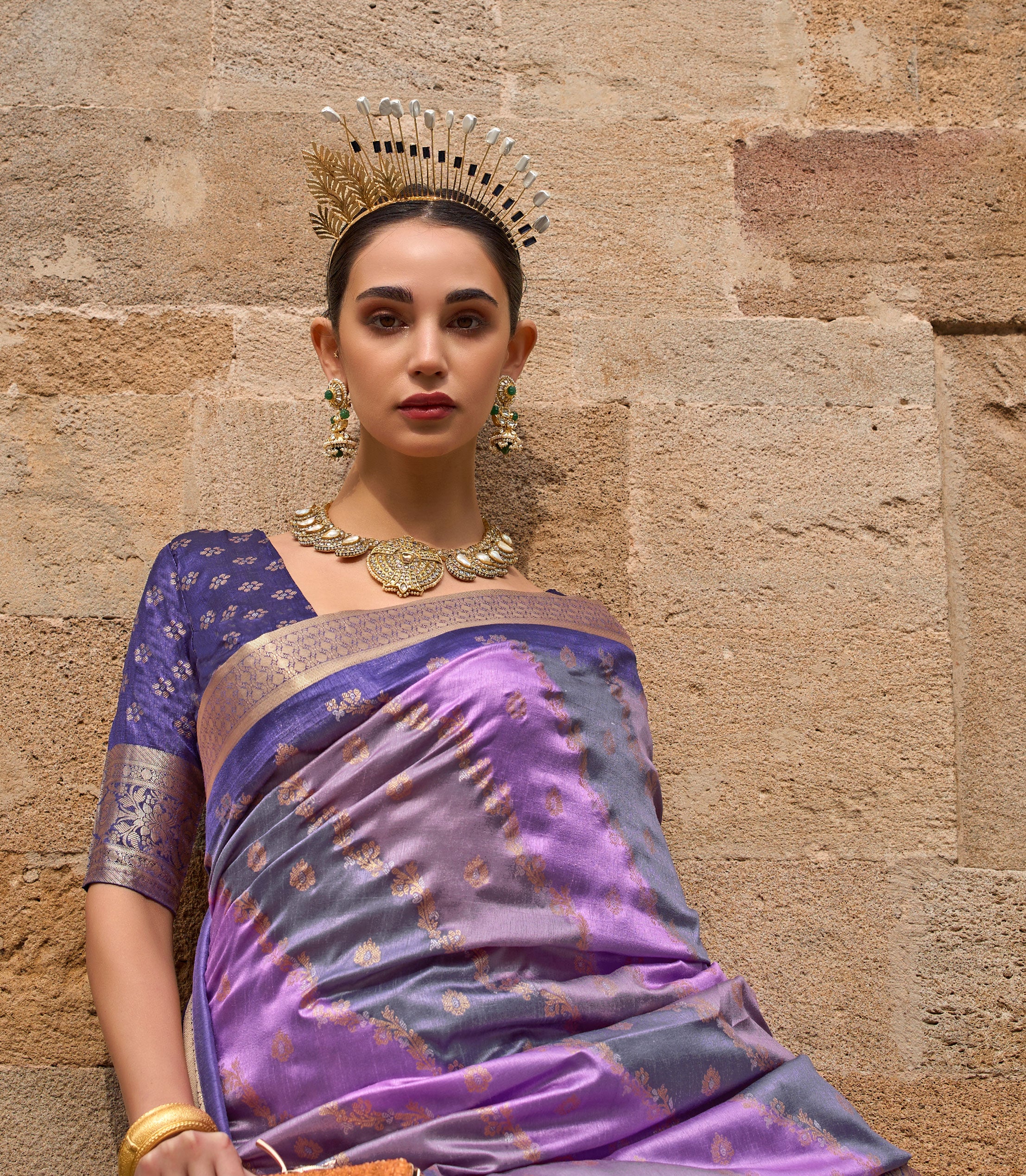 Grey Orchid Rosewood Pure Silk Saree