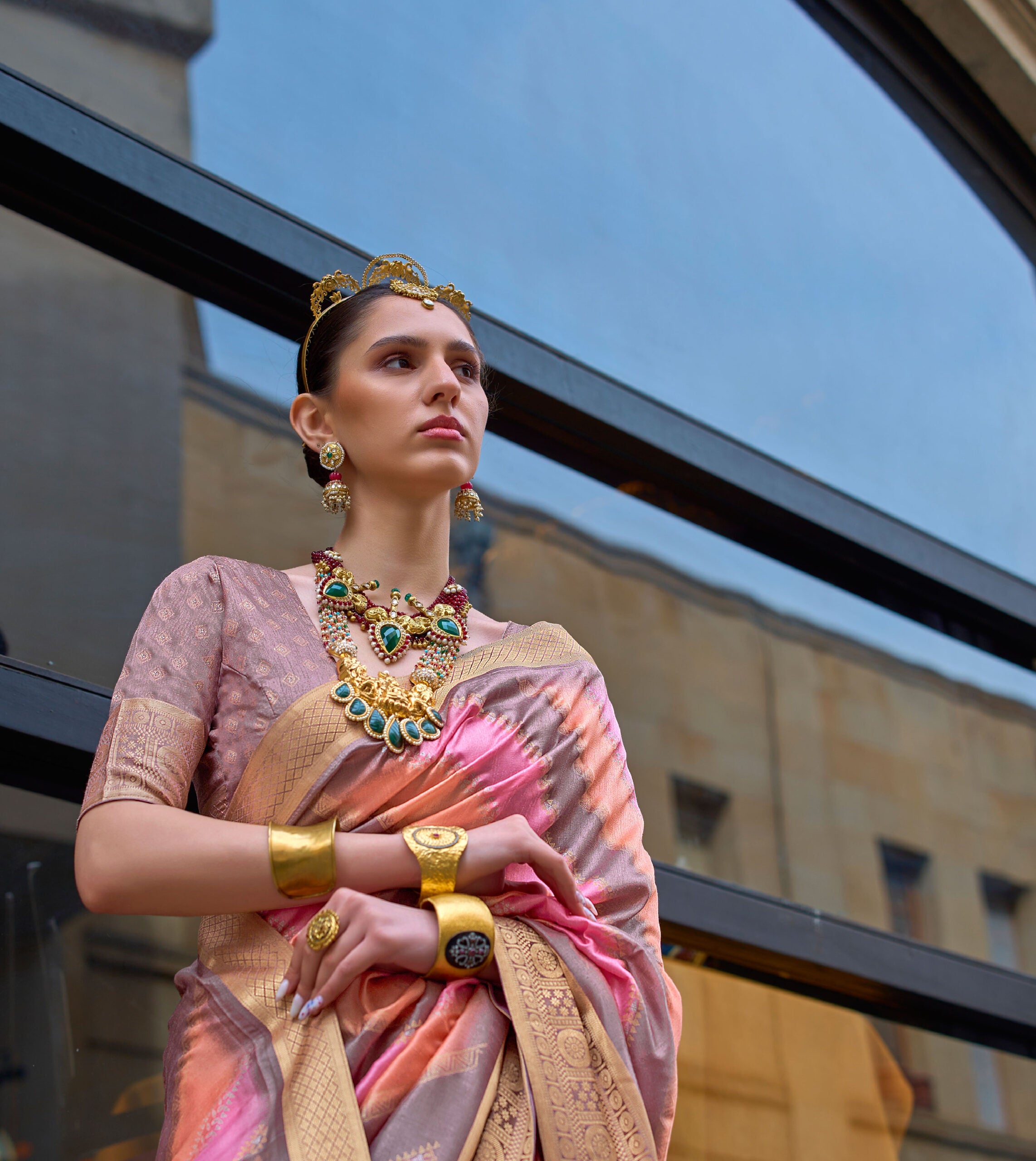 Gulabi Dhundla Sheetal Rang Pure Silk Saree