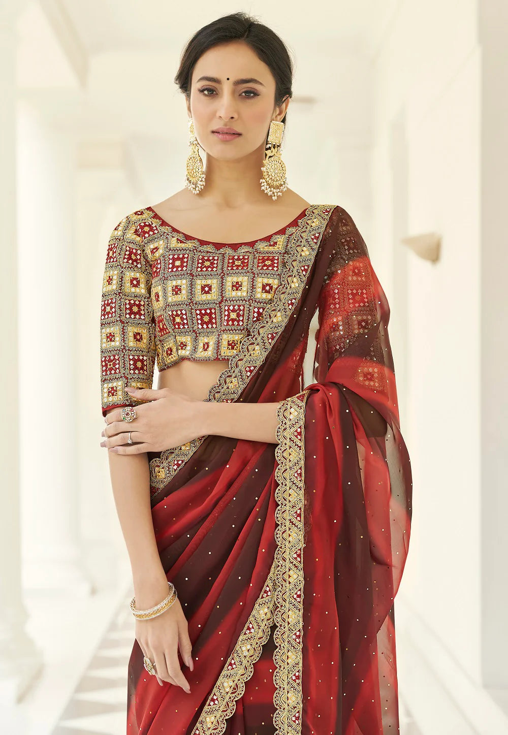 Maroon Mystique Sequin Cascade Saree