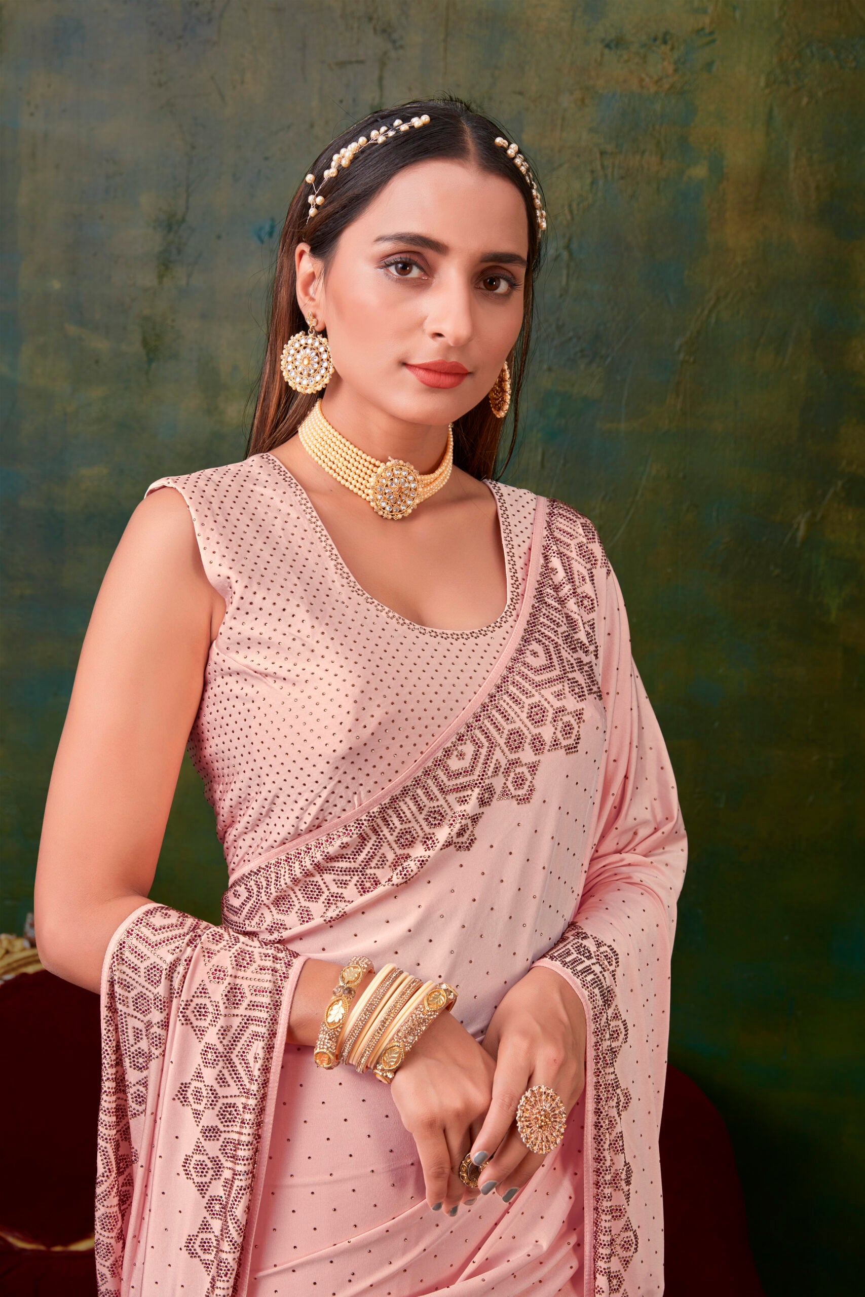 Lustrous Peach Swarovski Saree