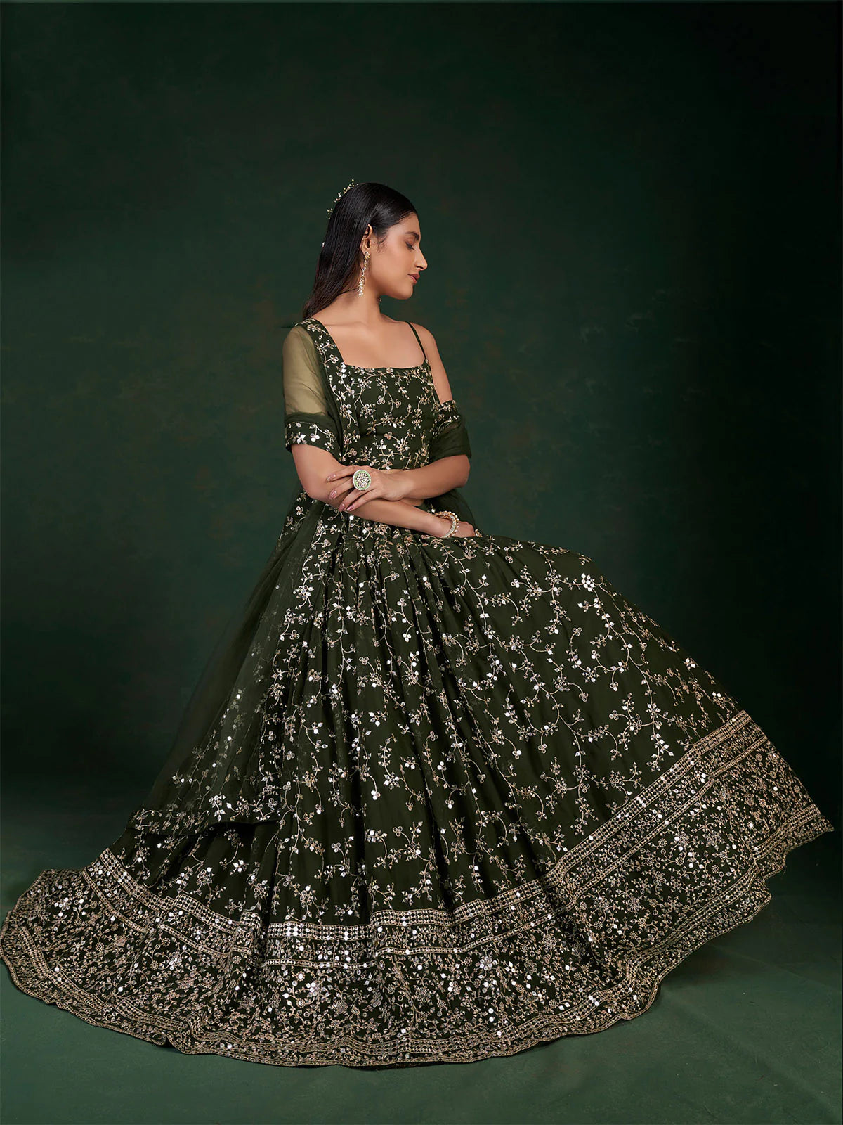 Festive Green Lehenga with Sequins and Zari Work