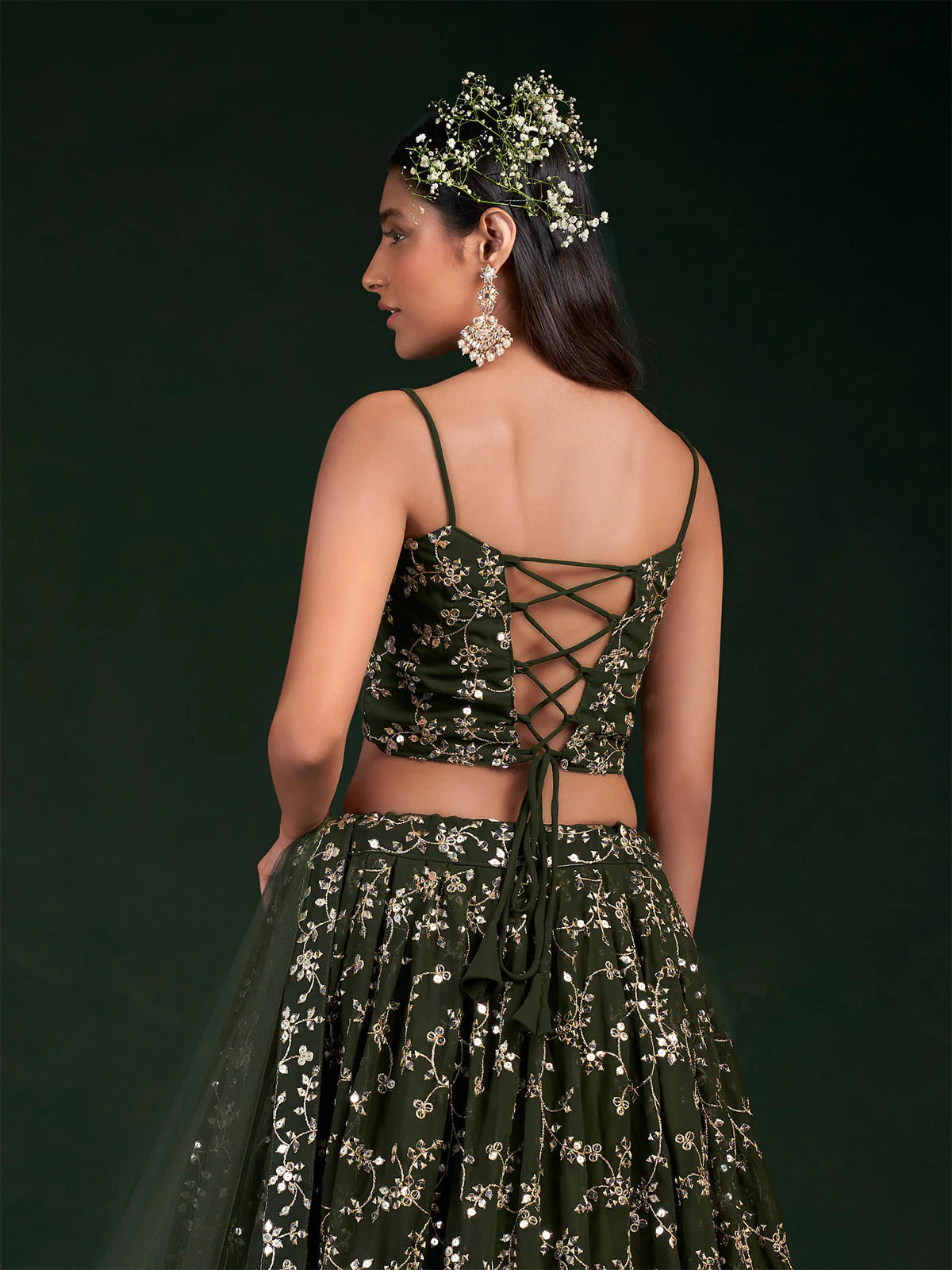 Festive Green Lehenga with Sequins and Zari Work