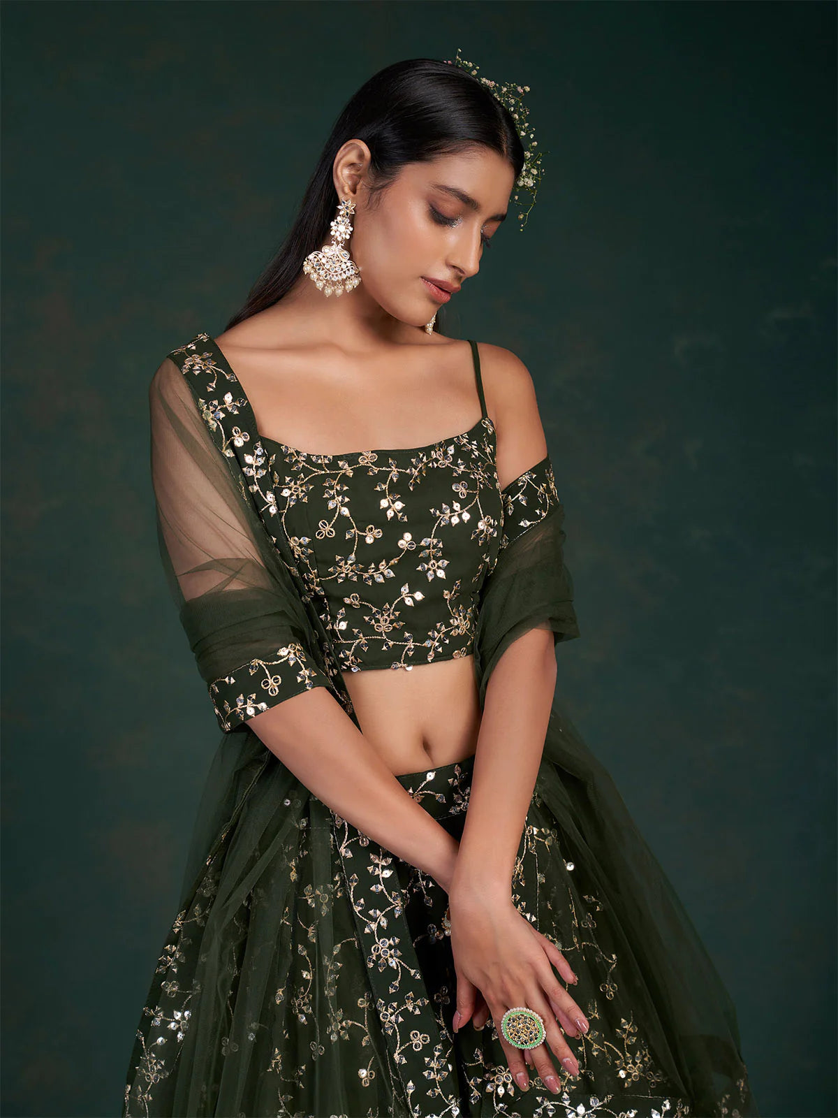 Festive Green Lehenga with Sequins and Zari Work