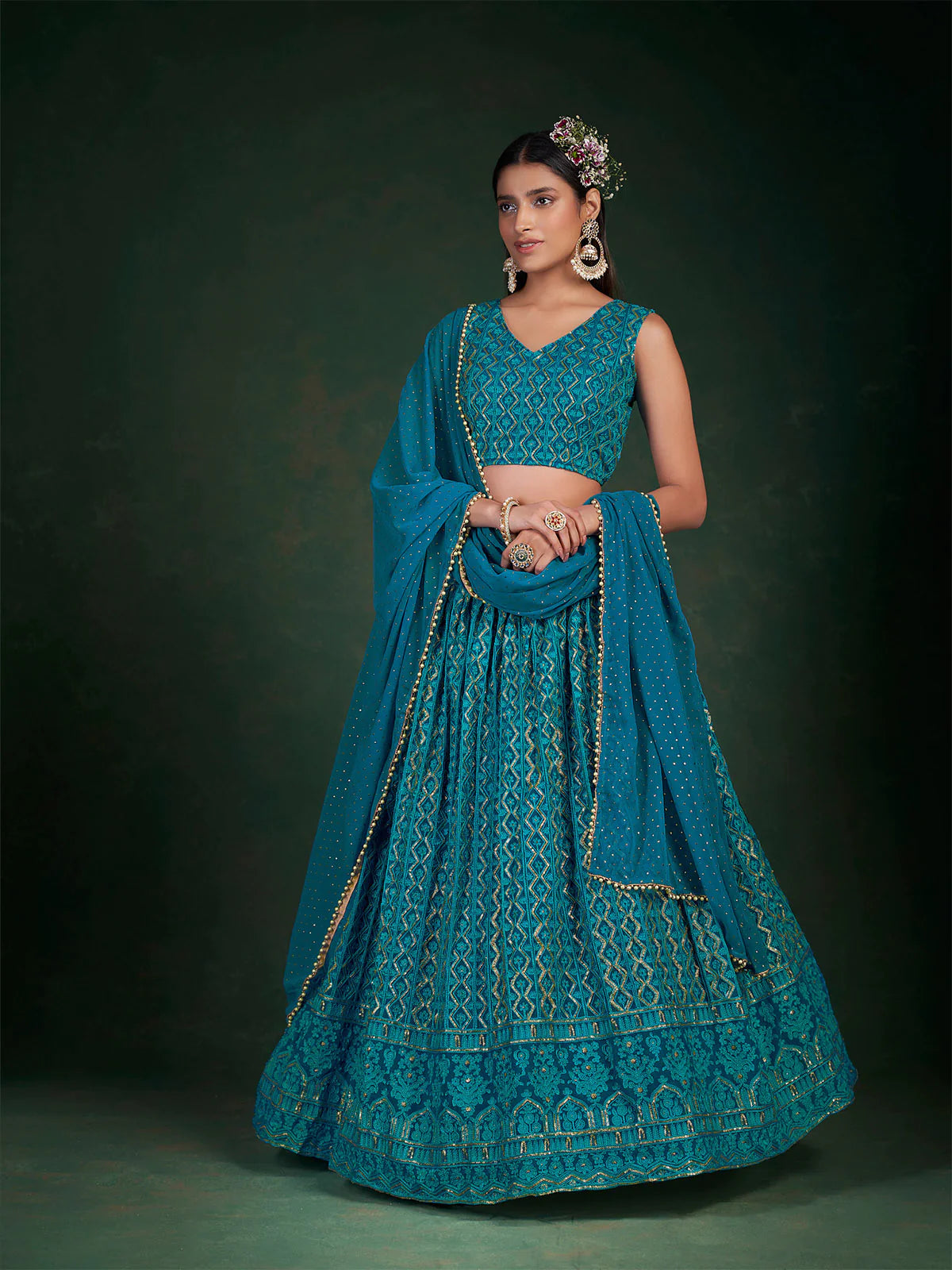 Turquoise Twilight Teal Blue Lehenga