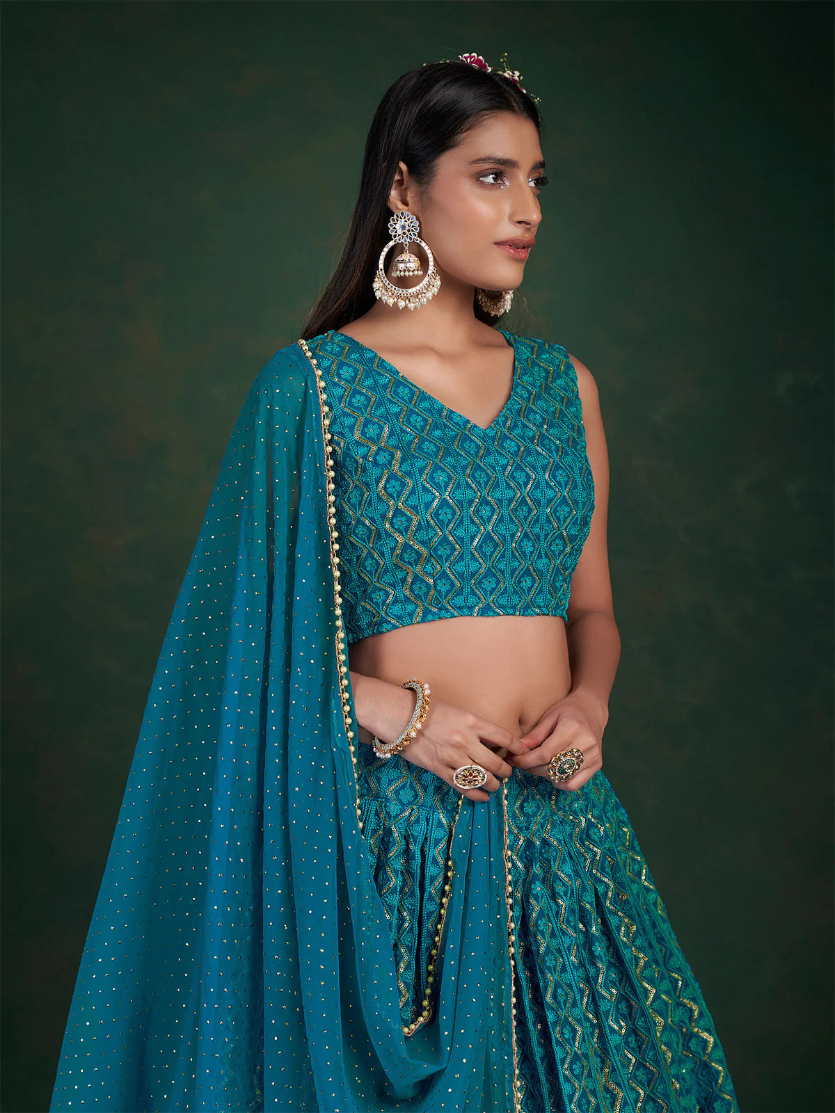 Turquoise Twilight Teal Blue Lehenga