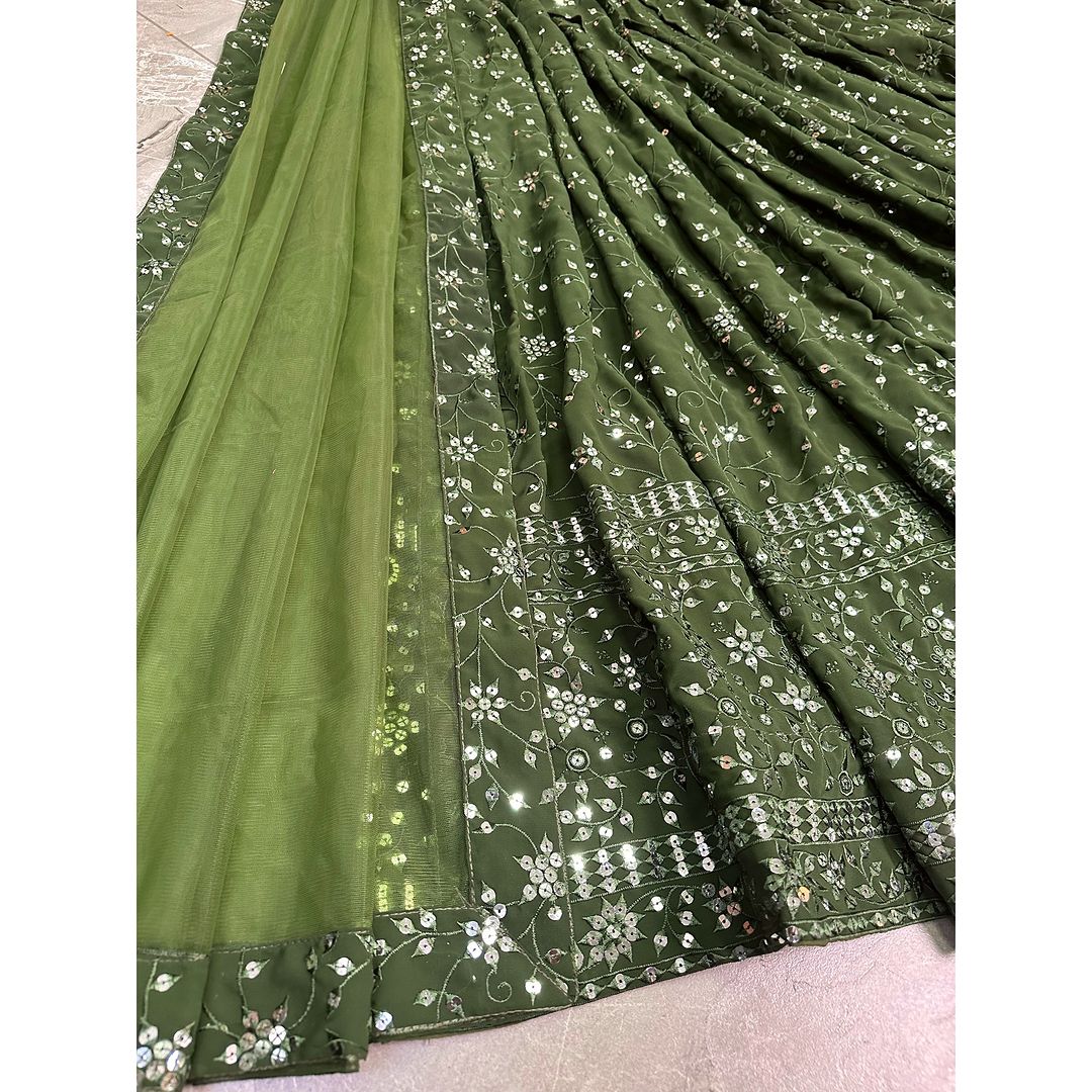 Jade Elegance Exquisite Green Zari and Sequin Embroidered Lehenga Choli