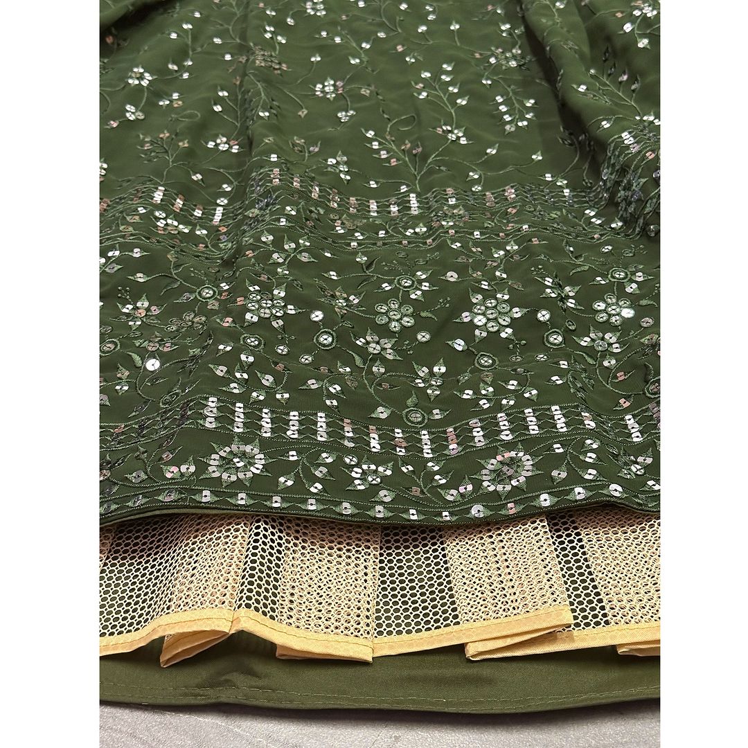 Jade Elegance Exquisite Green Zari and Sequin Embroidered Lehenga Choli