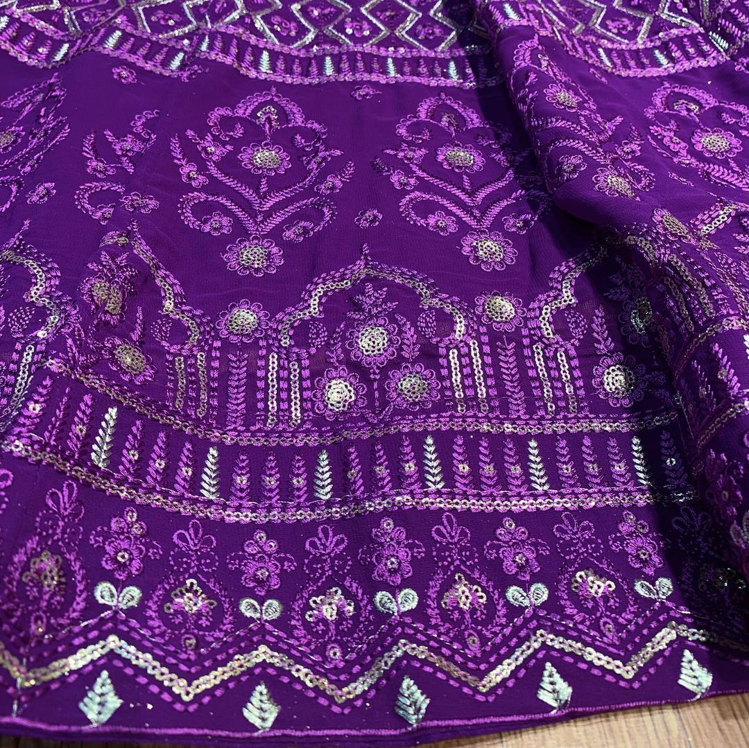 Regal Amethyst: Purple Chikankari Lehenga Choli with Sequin Embellishments