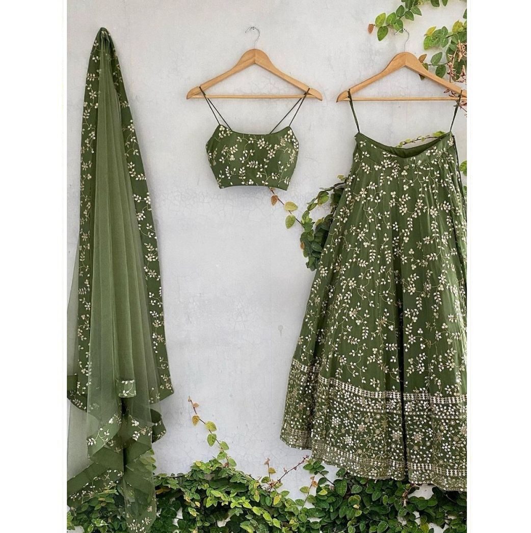 Jade Elegance Exquisite Green Zari and Sequin Embroidered Lehenga Choli