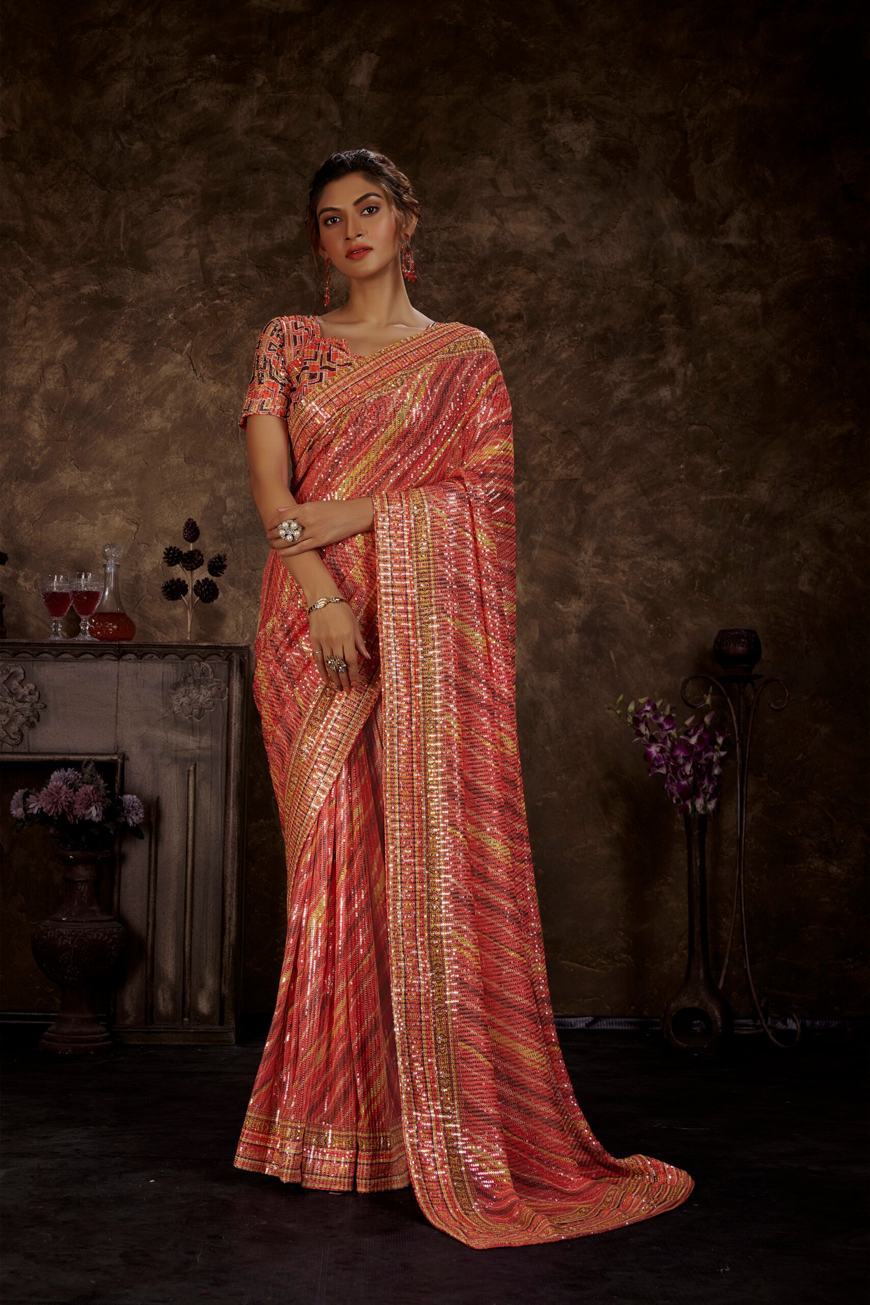 Gajra Glimmer Multi-Color Partywear Saree