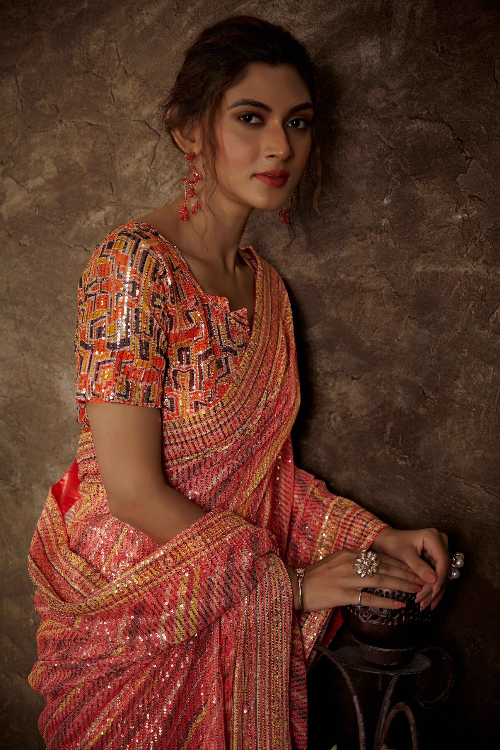 Gajra Glimmer Multi-Color Partywear Saree