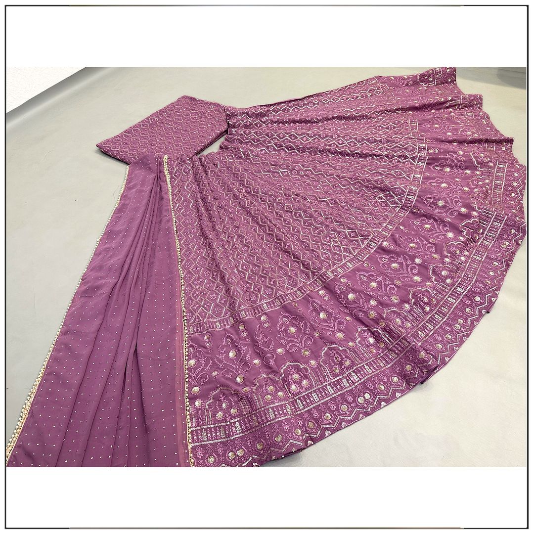 Majestic Mauve Exquisite Sapodilla Chikankari Lehenga Choli with Sparkling Sequin Work Lehengha Choli