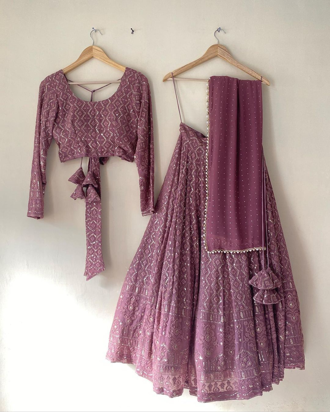 Majestic Mauve Exquisite Sapodilla Chikankari Lehenga Choli with Sparkling Sequin Work Lehengha Choli